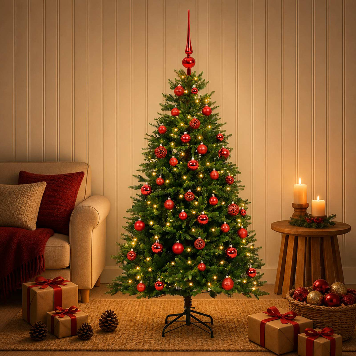 Kunstkerstboom met Ballen 120 cm 150 LED's Warmwit is nu te koop bij PeponiXL, paradijselijk wonen!