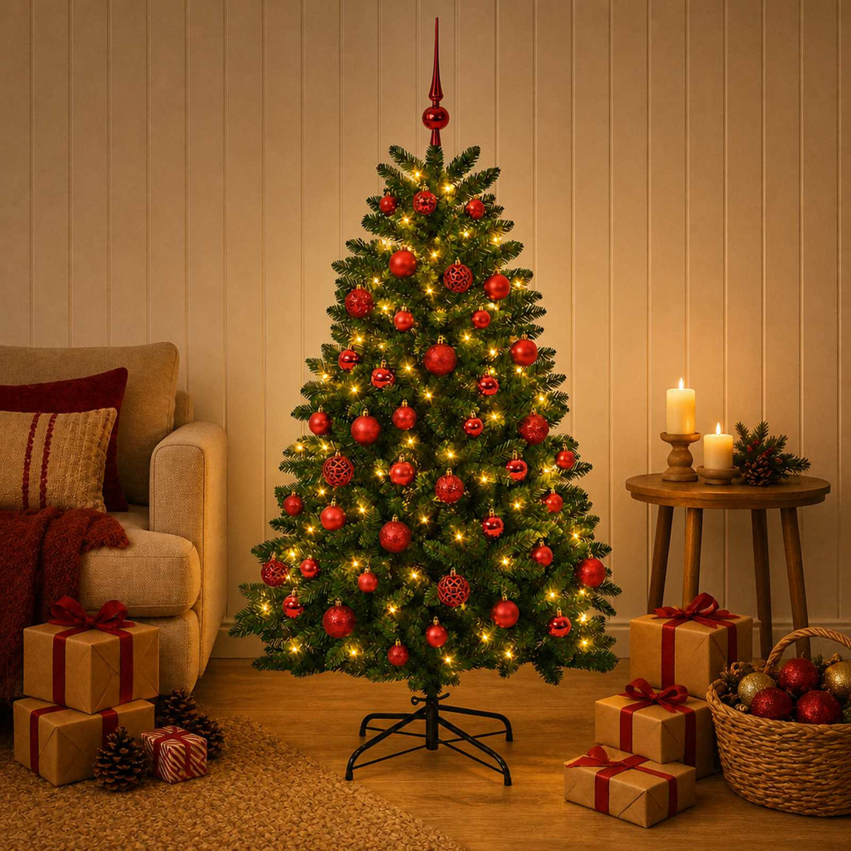 Kunstkerstboom middengroen met kerstbal 180 cm 300 LED's is nu te koop bij PeponiXL, paradijselijk wonen!
