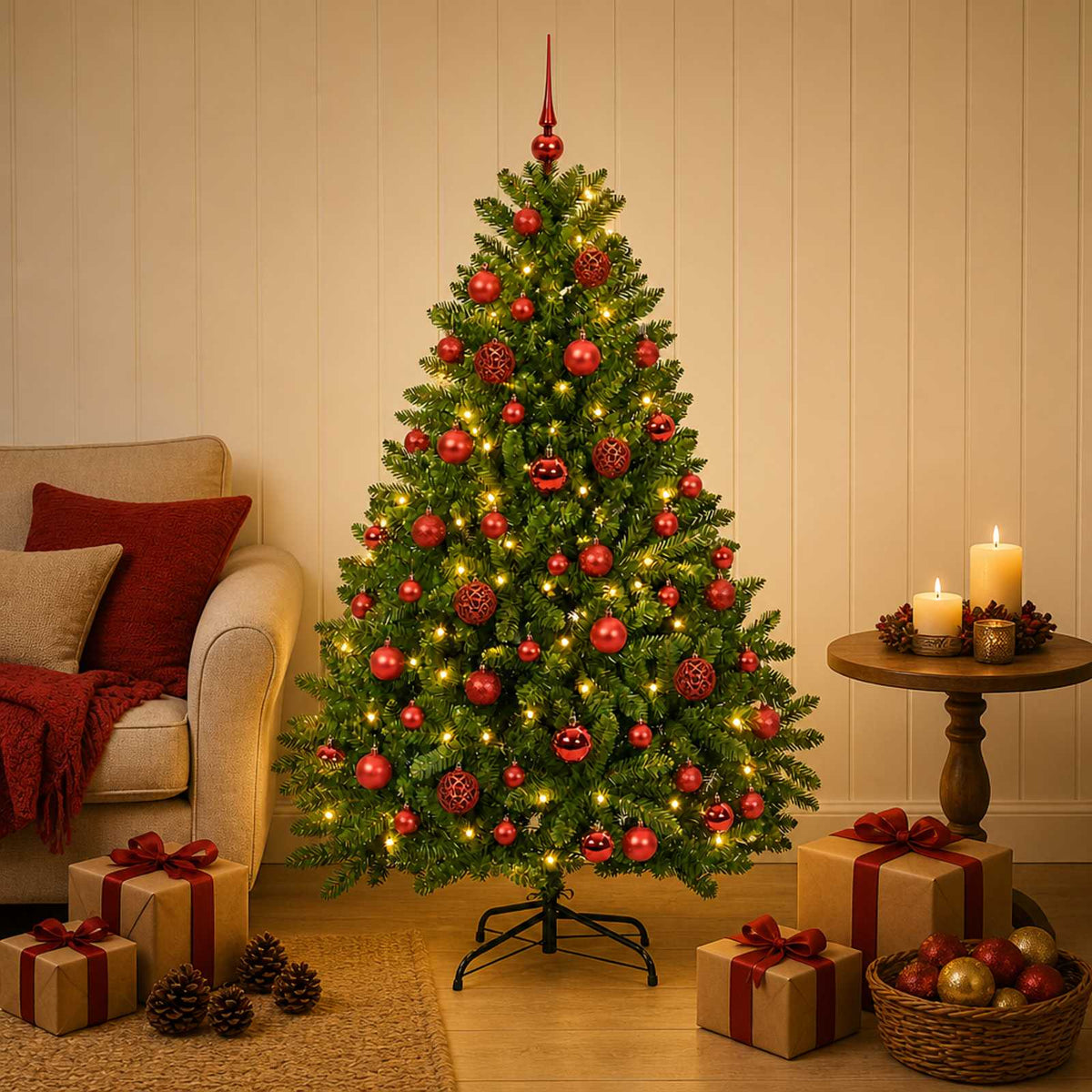 vidaXL Kunstkerstboom lichtgroen met kerstballen 180 cm 300 LED's