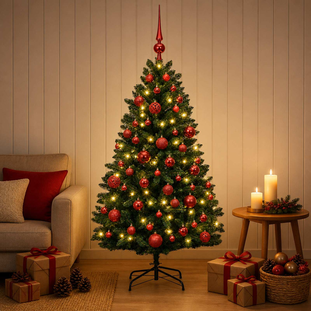 vidaXL Kunstkerstboom donkergroen met kerstbal 150 cm 150 LED's