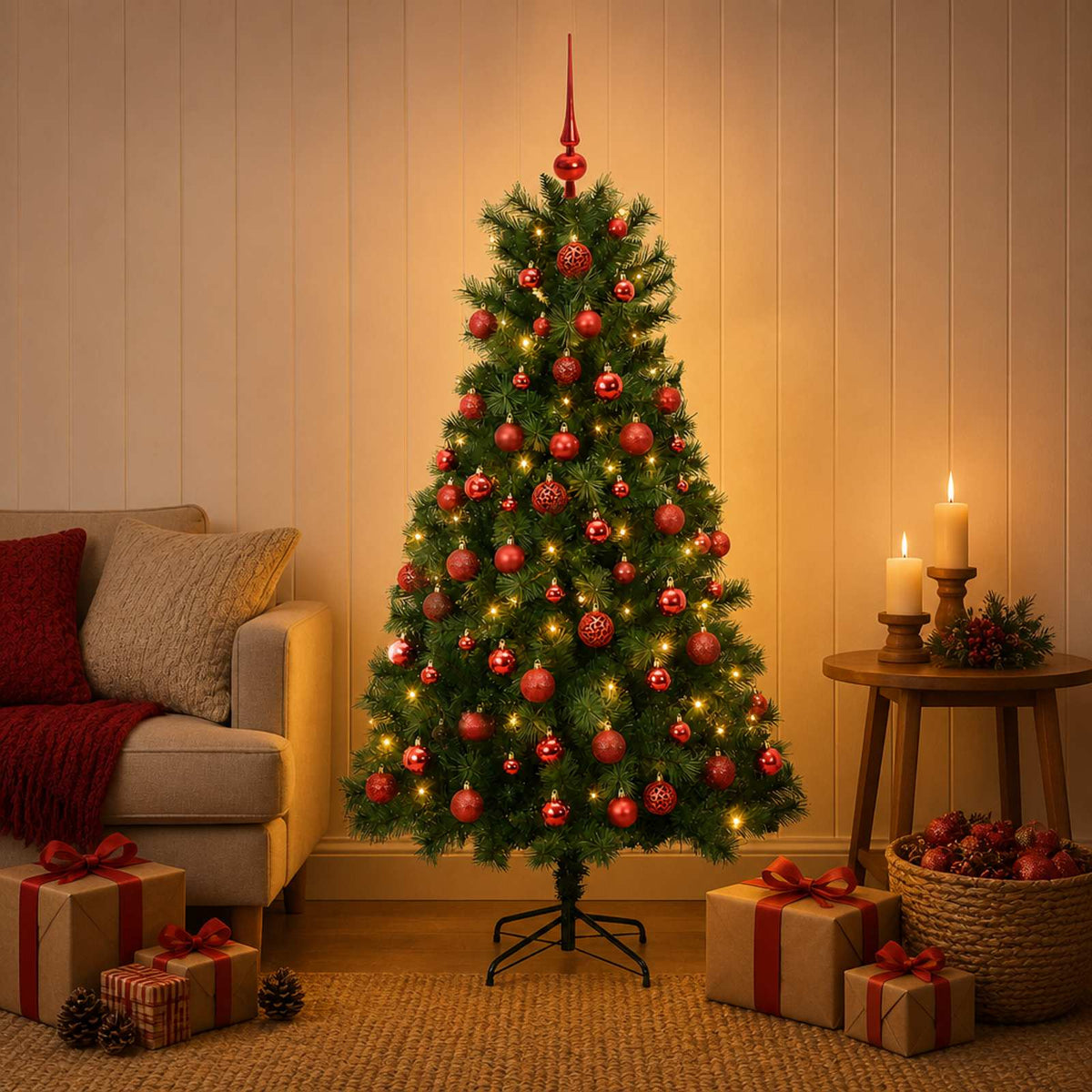 Kunstkerstboom met scharnierende takken en kerstballen 150 cm is nu te koop bij PeponiXL, paradijselijk wonen!