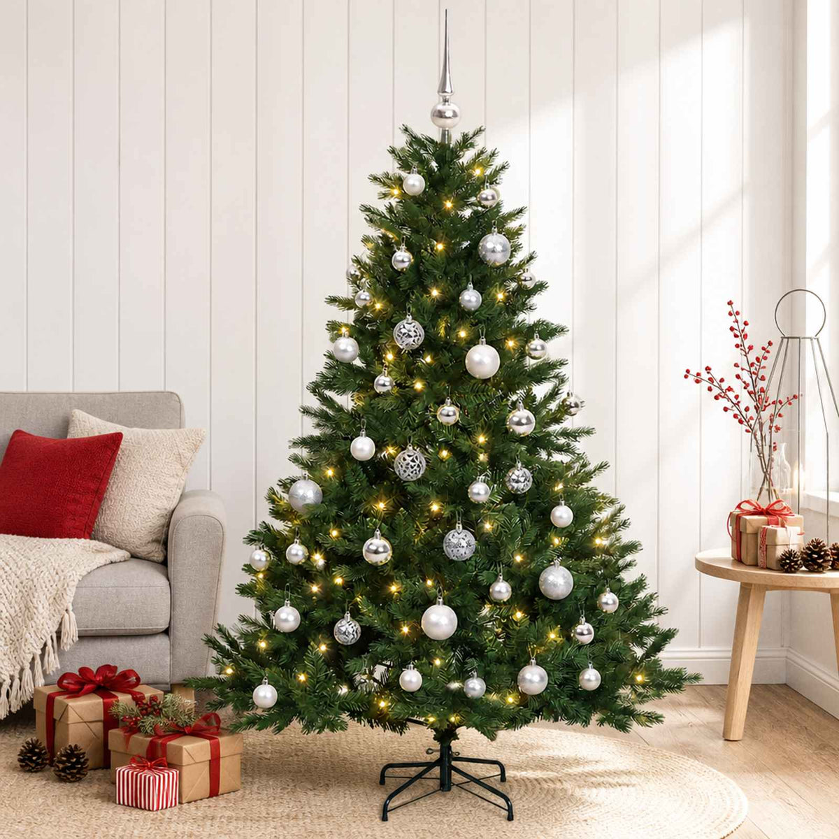 Kunstkerstboom met kerstbal 120 cm 150 LED's Warmwit is nu te koop bij PeponiXL, paradijselijk wonen!