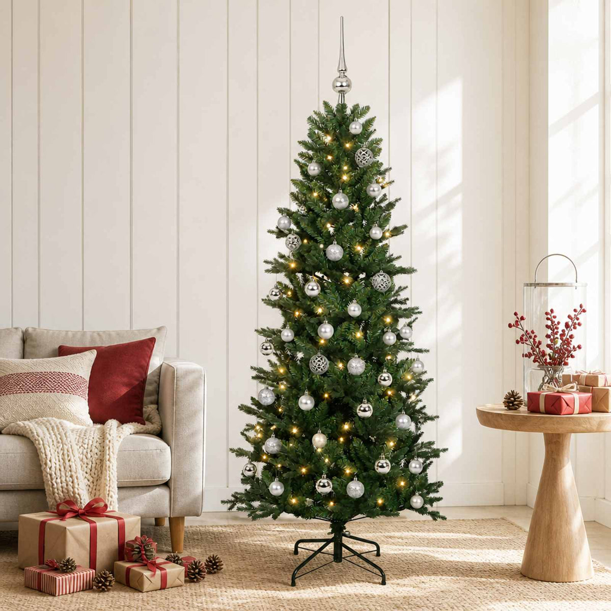 Kunstkerstboom met kerstbal 150 cm 150 LED's Warmwit PVC en PE is nu te koop bij PeponiXL, paradijselijk wonen!