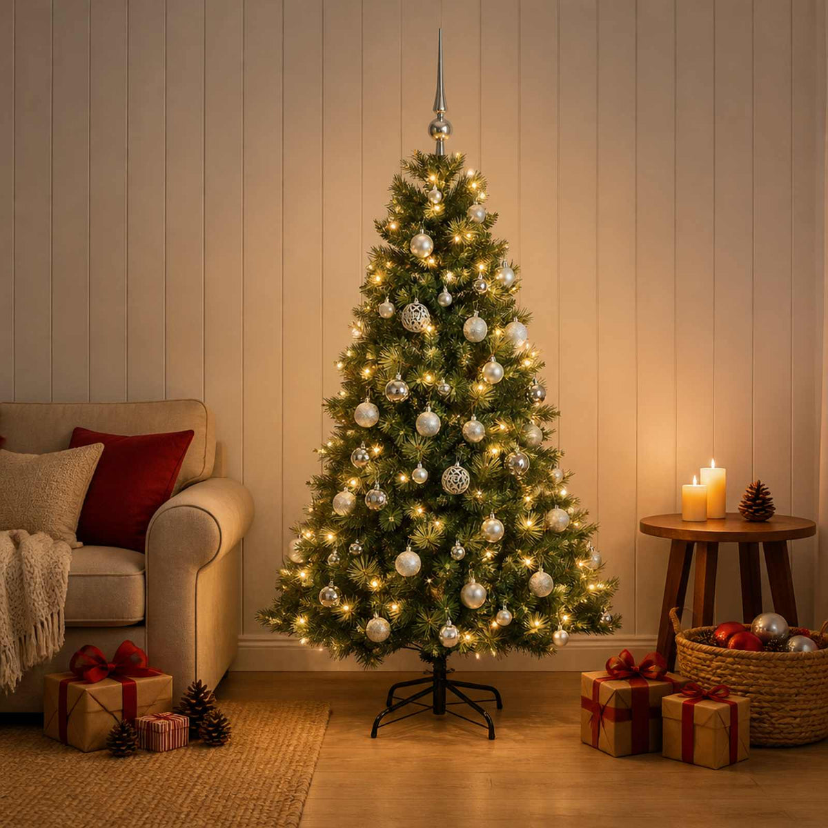 Kunstkerstboom met kerstbal 150 cm 150 LED's Warmwit is nu te koop bij PeponiXL, paradijselijk wonen!