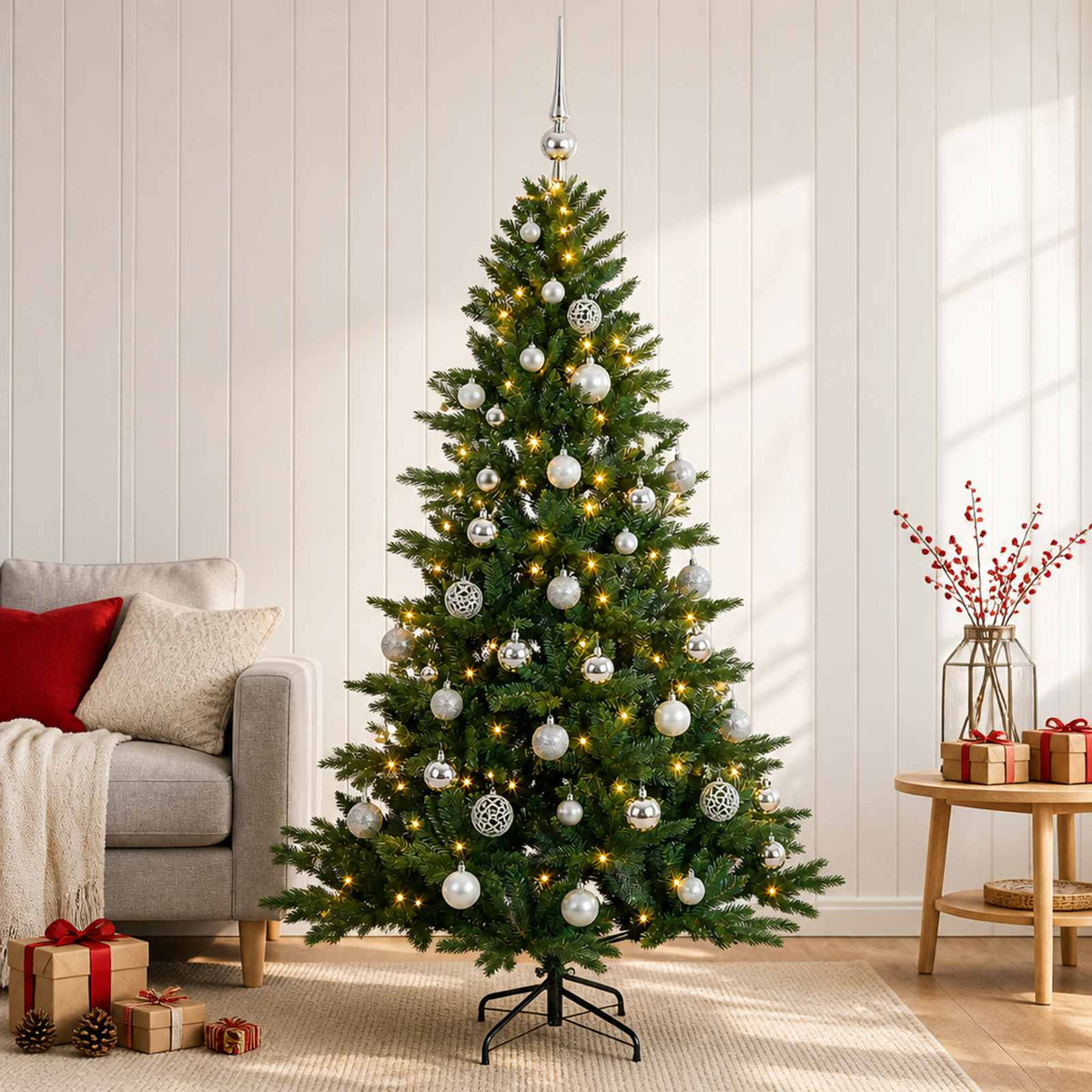 Kunstkerstboom met kerstbal 150 cm 150 LED's Warmwit is nu te koop bij PeponiXL, paradijselijk wonen!