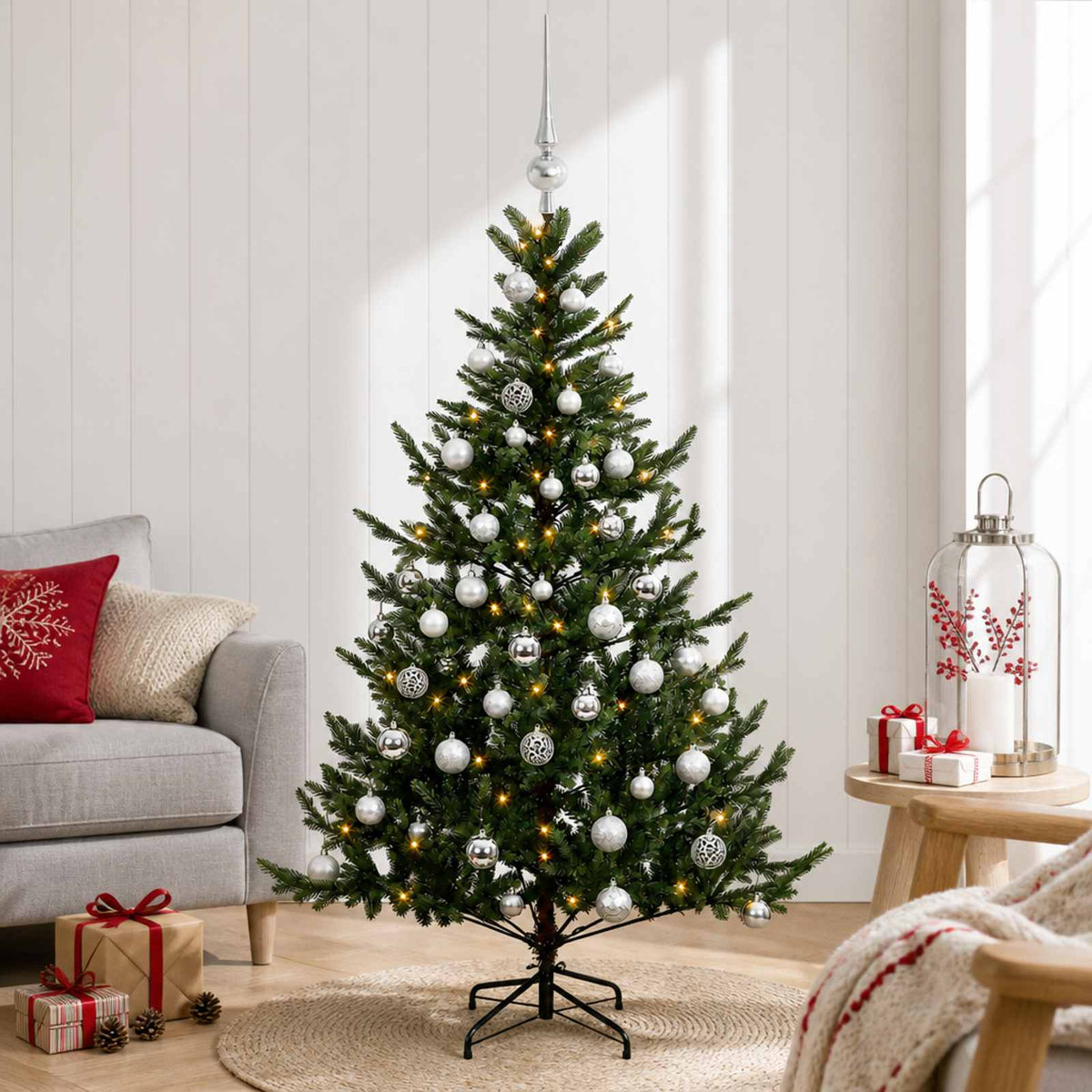 Kunstkerstboom met kerstbal 120 cm 150 LED's Warmwit is nu te koop bij PeponiXL, paradijselijk wonen!