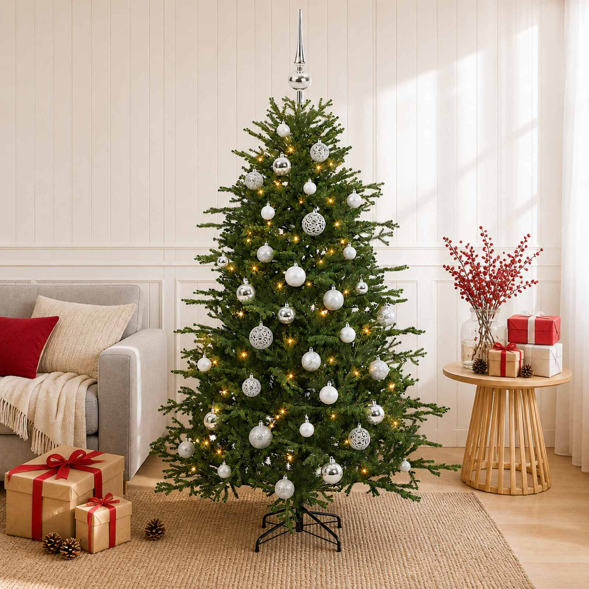Kunstkerstboom met kerstbal 150 cm 150 LED's Warmwit is nu te koop bij PeponiXL, paradijselijk wonen!