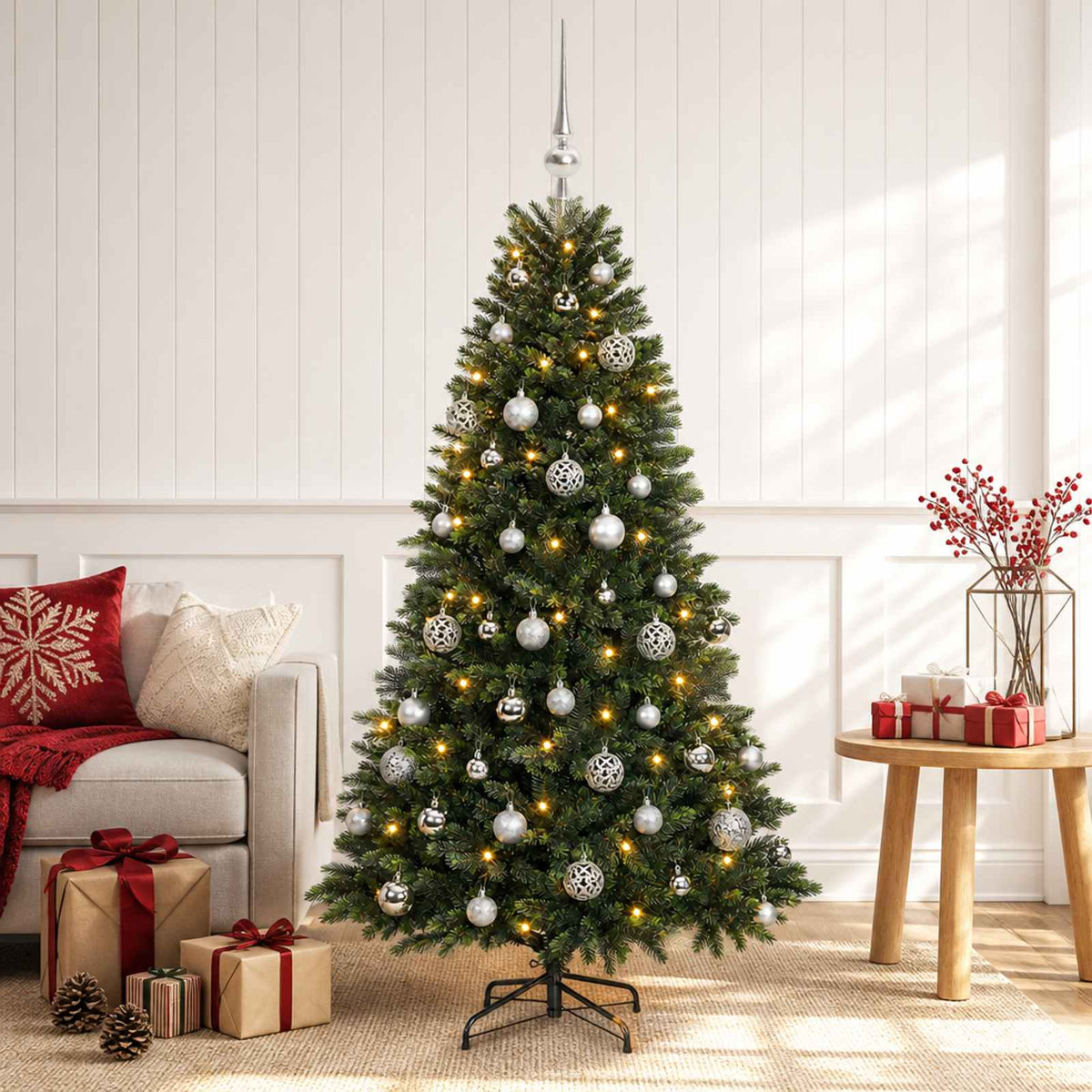 Kunstkerstboom met Ballen 150 cm 150 LED's Warmwit is nu te koop bij PeponiXL, paradijselijk wonen!