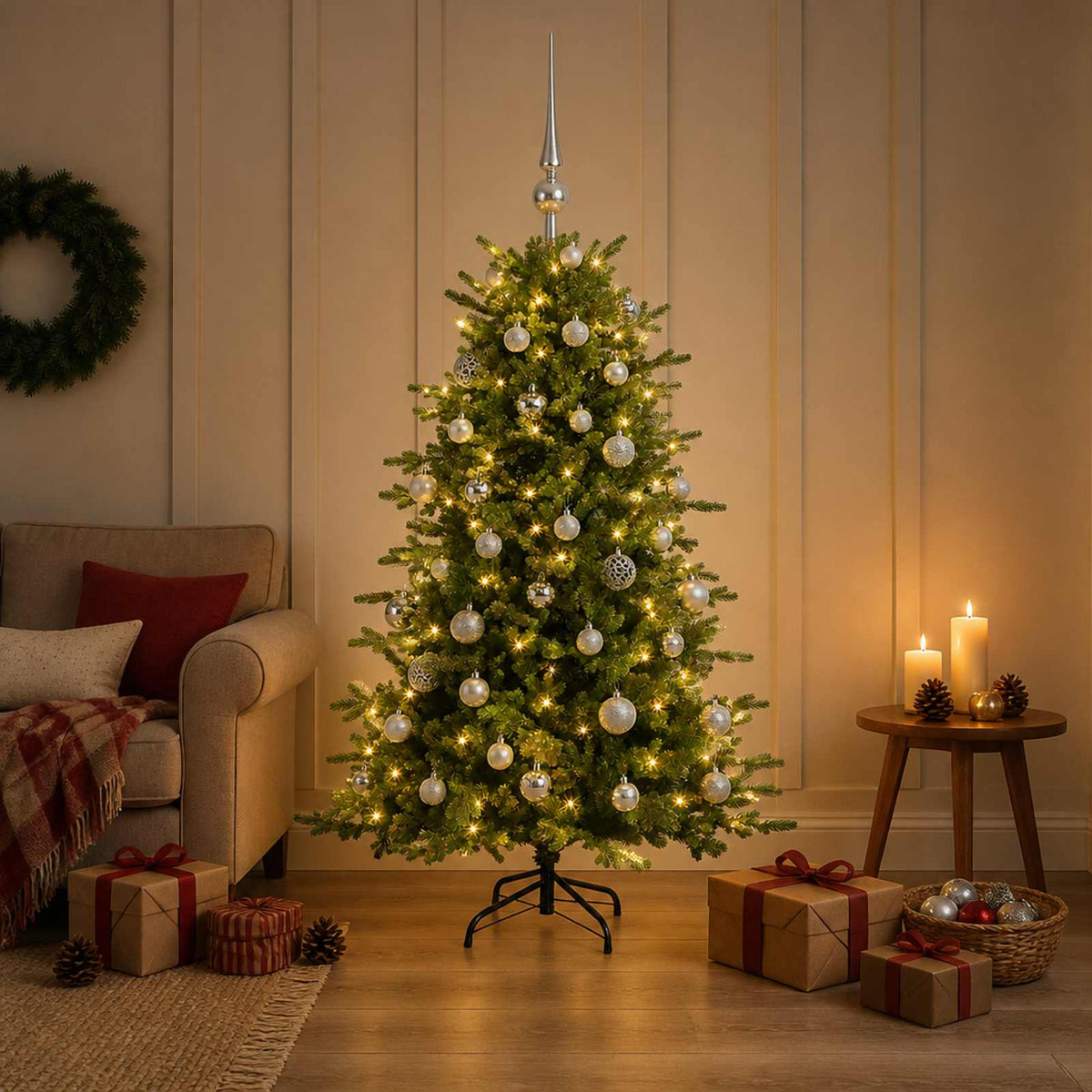 Kunstkerstboom met kerstbal 120 cm 150 LED's Warmwit is nu te koop bij PeponiXL, paradijselijk wonen!