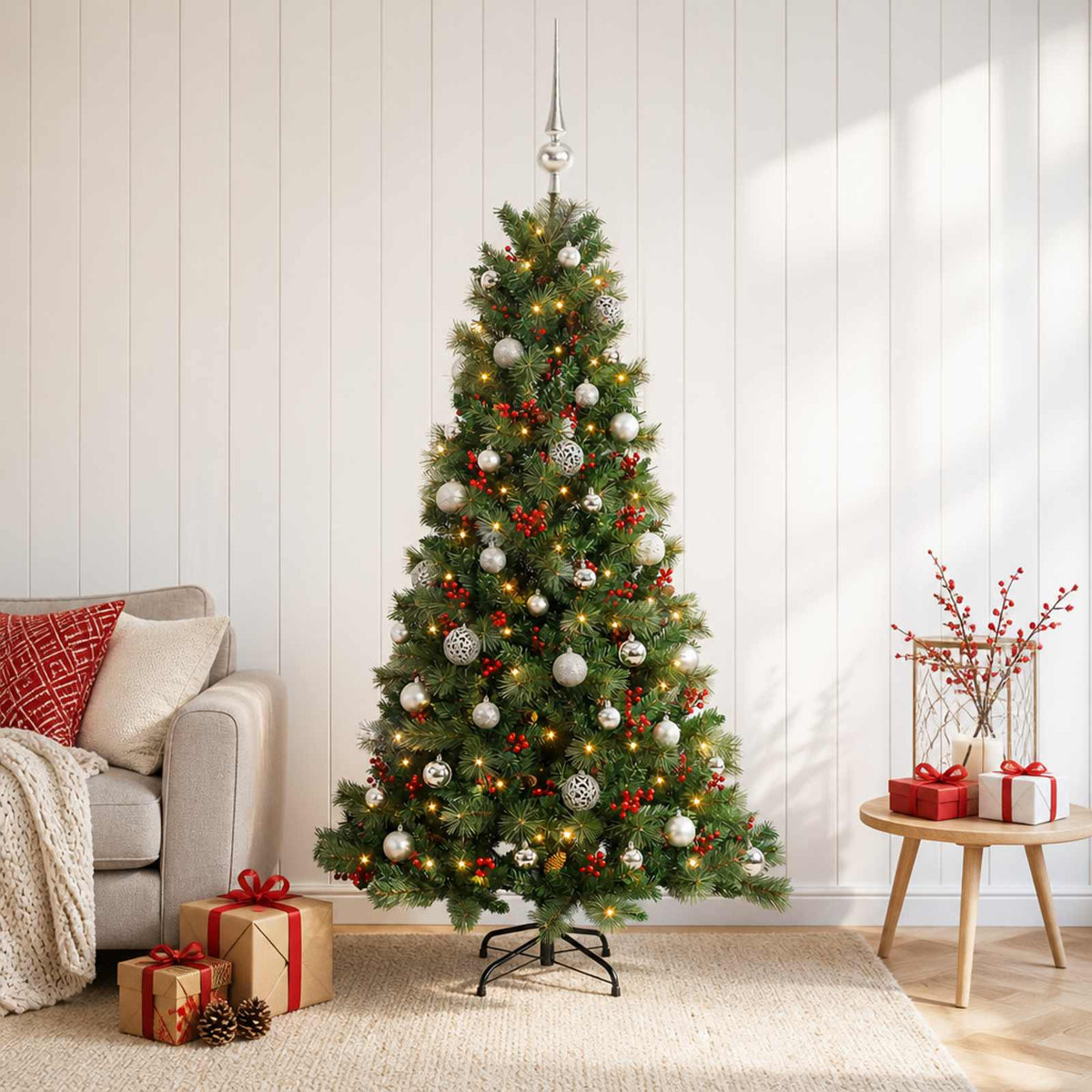 Kunstkerstboom met kerstbal 120 cm 150 LED's Warmwit is nu te koop bij PeponiXL, paradijselijk wonen!