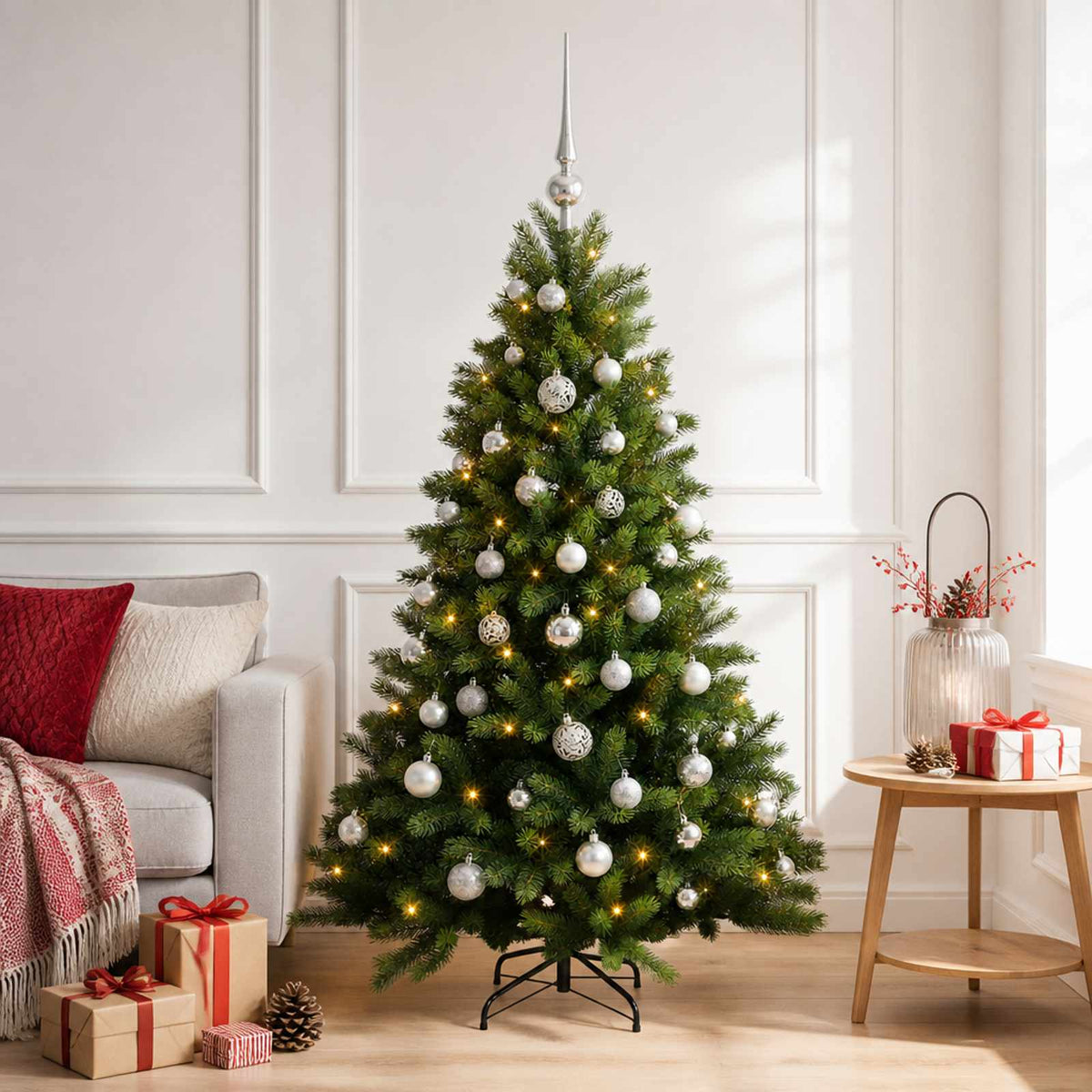 Kunstkerstboom met Ballen 120 cm 150 LED's Warmwit is nu te koop bij PeponiXL, paradijselijk wonen!