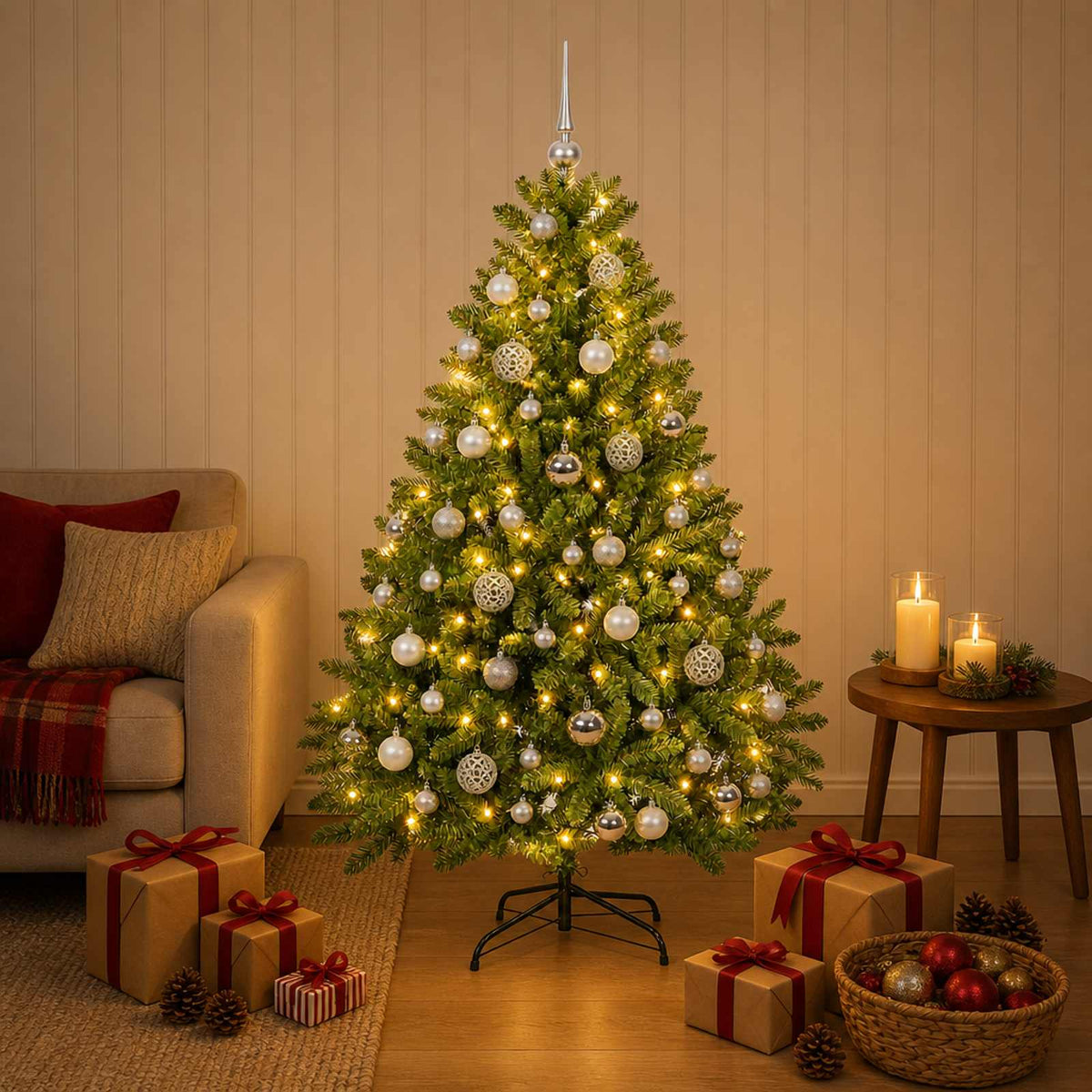 Kunstkerstboom lichtgroen met kerstballen 180 cm 300 LED's is nu te koop bij PeponiXL, paradijselijk wonen!