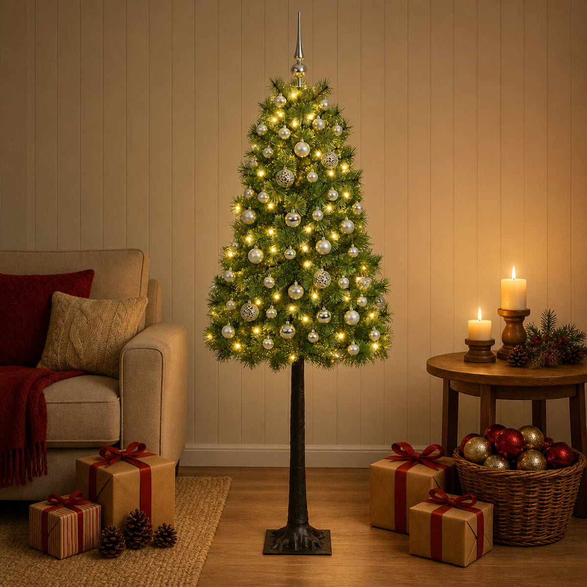vidaXL Kunstkerstboom met scharnierende takken en kerstballen 180 cm