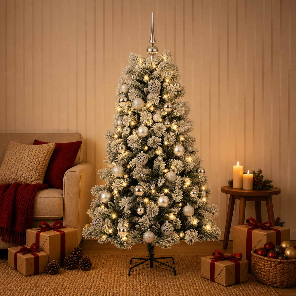 Kunstkerstboom met scharnierende takken en kerstballen 120 cm is nu te koop bij PeponiXL, paradijselijk wonen!