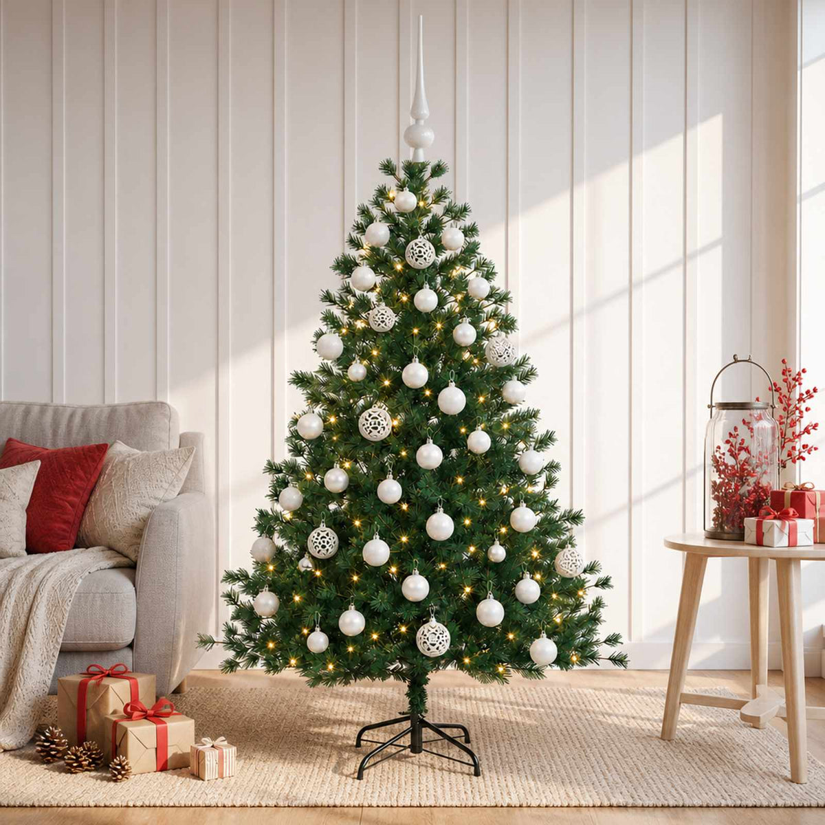 Kunstkerstboom met kerstbal 150 cm 150 LED's Warmwit is nu te koop bij PeponiXL, paradijselijk wonen!