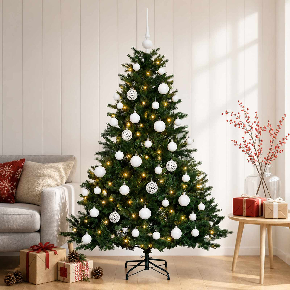 Kunstkerstboom met kerstbal 150 cm 150 LED's Warmwit is nu te koop bij PeponiXL, paradijselijk wonen!
