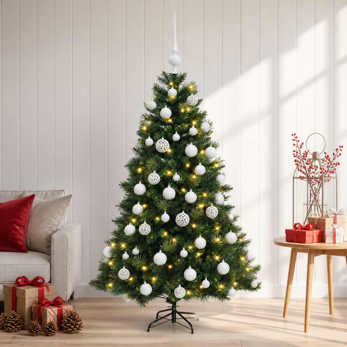 Kunstkerstboom met kerstbal 150 cm 150 LED's Warmwit is nu te koop bij PeponiXL, paradijselijk wonen!