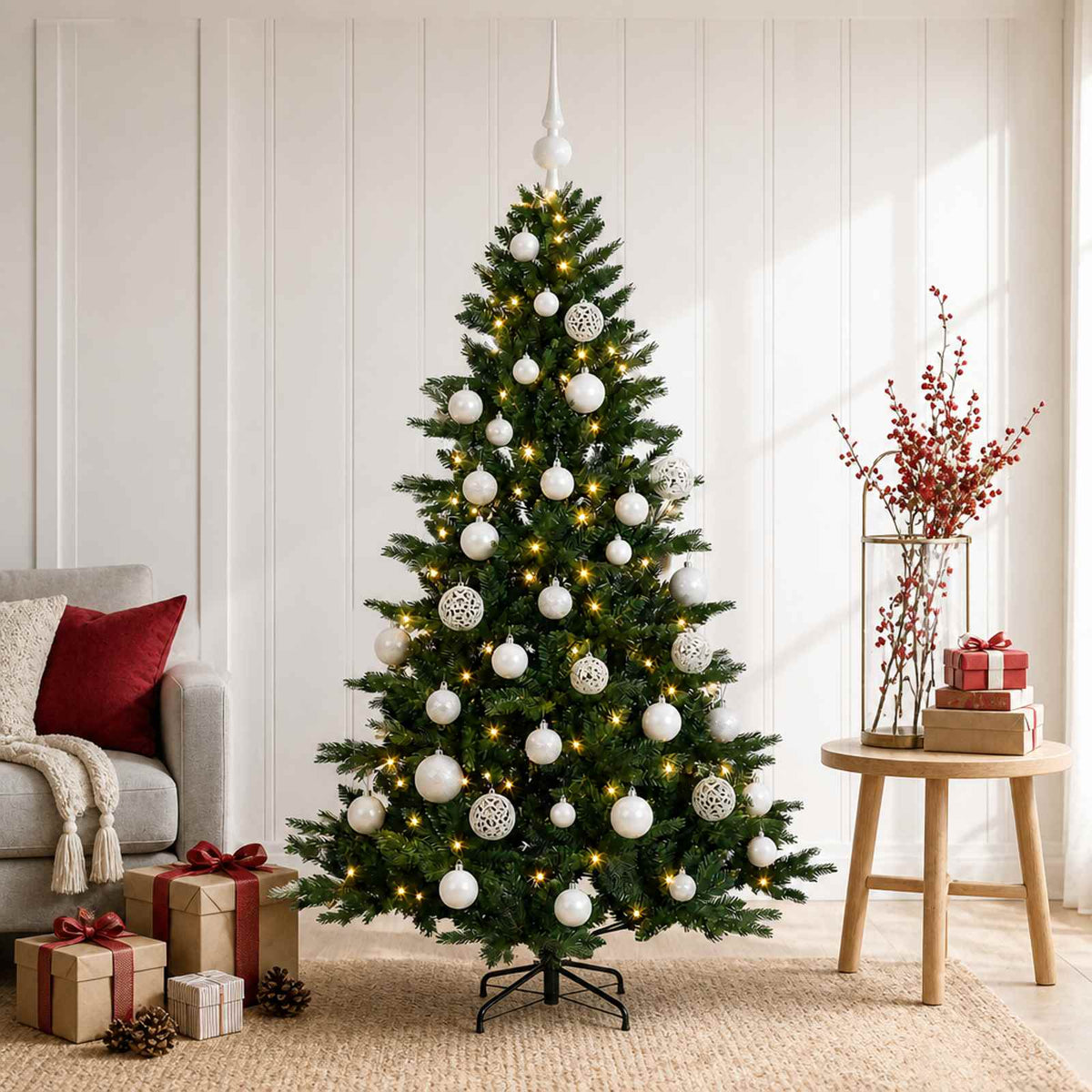 Kunstkerstboom met kerstbal 120 cm 150 LED's Warmwit is nu te koop bij PeponiXL, paradijselijk wonen!
