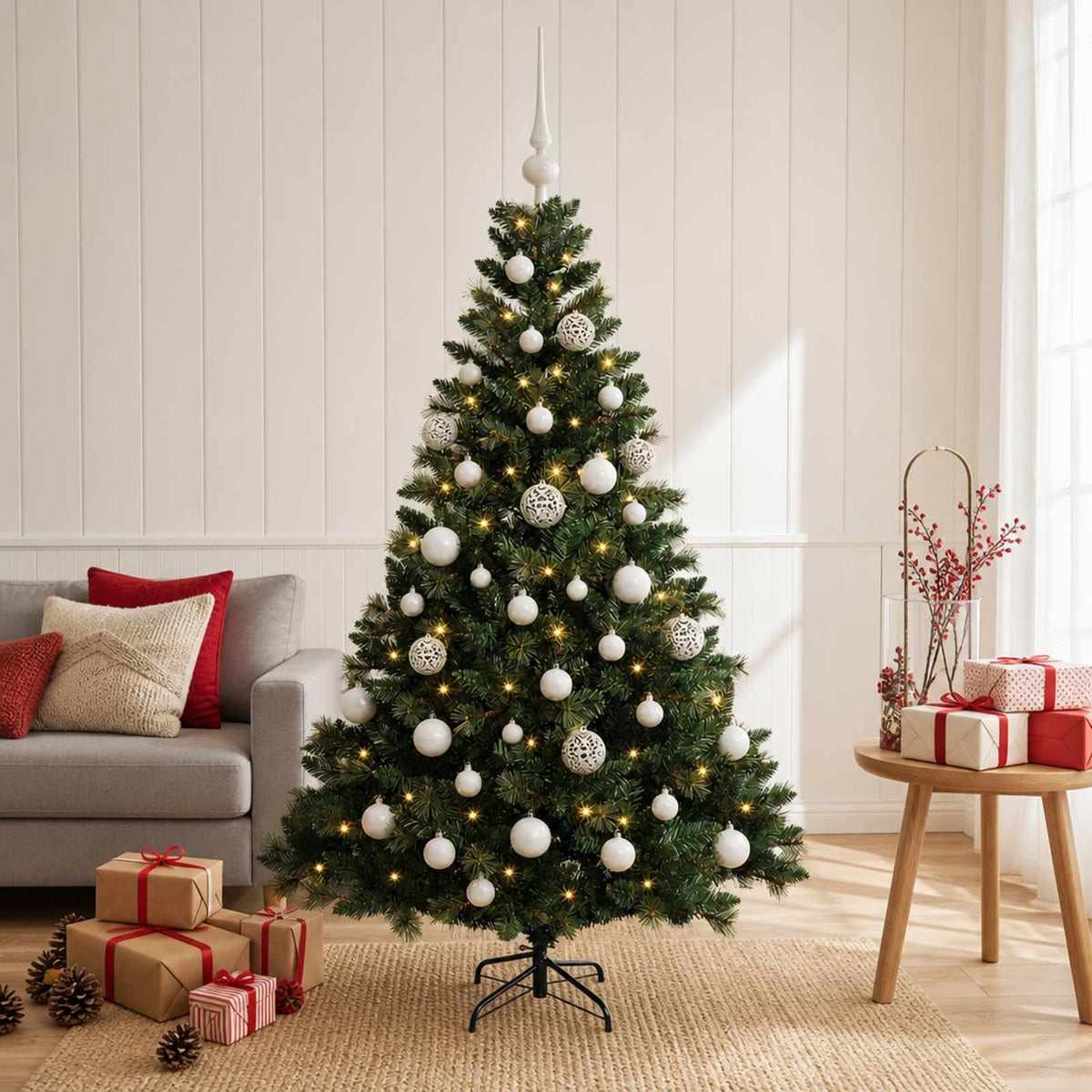 Kunstkerstboom met Ballen 150 cm 150 LED's Warmwit is nu te koop bij PeponiXL, paradijselijk wonen!