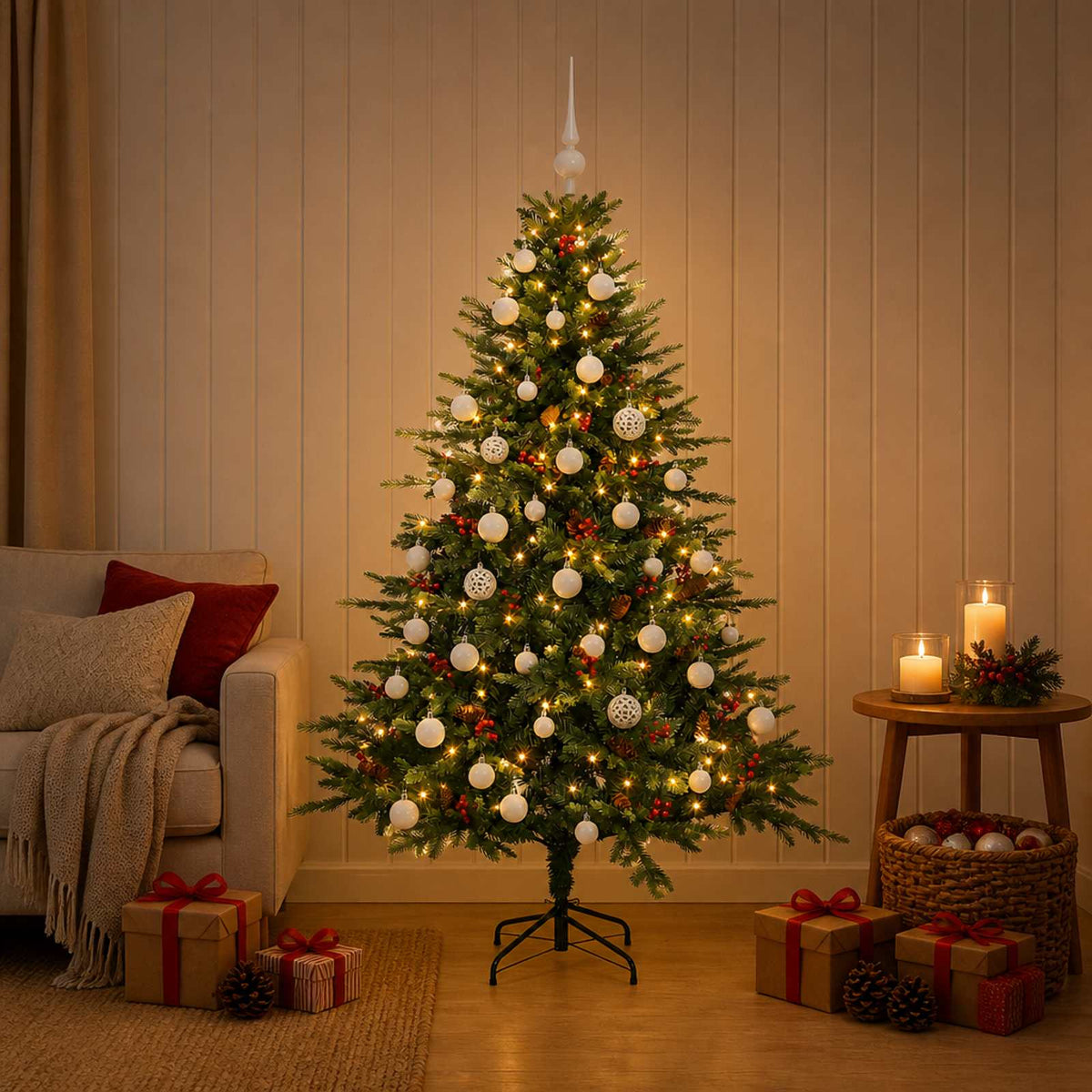 Kunstkerstboom met kerstbal 120 cm 150 LED's Warmwit is nu te koop bij PeponiXL, paradijselijk wonen!