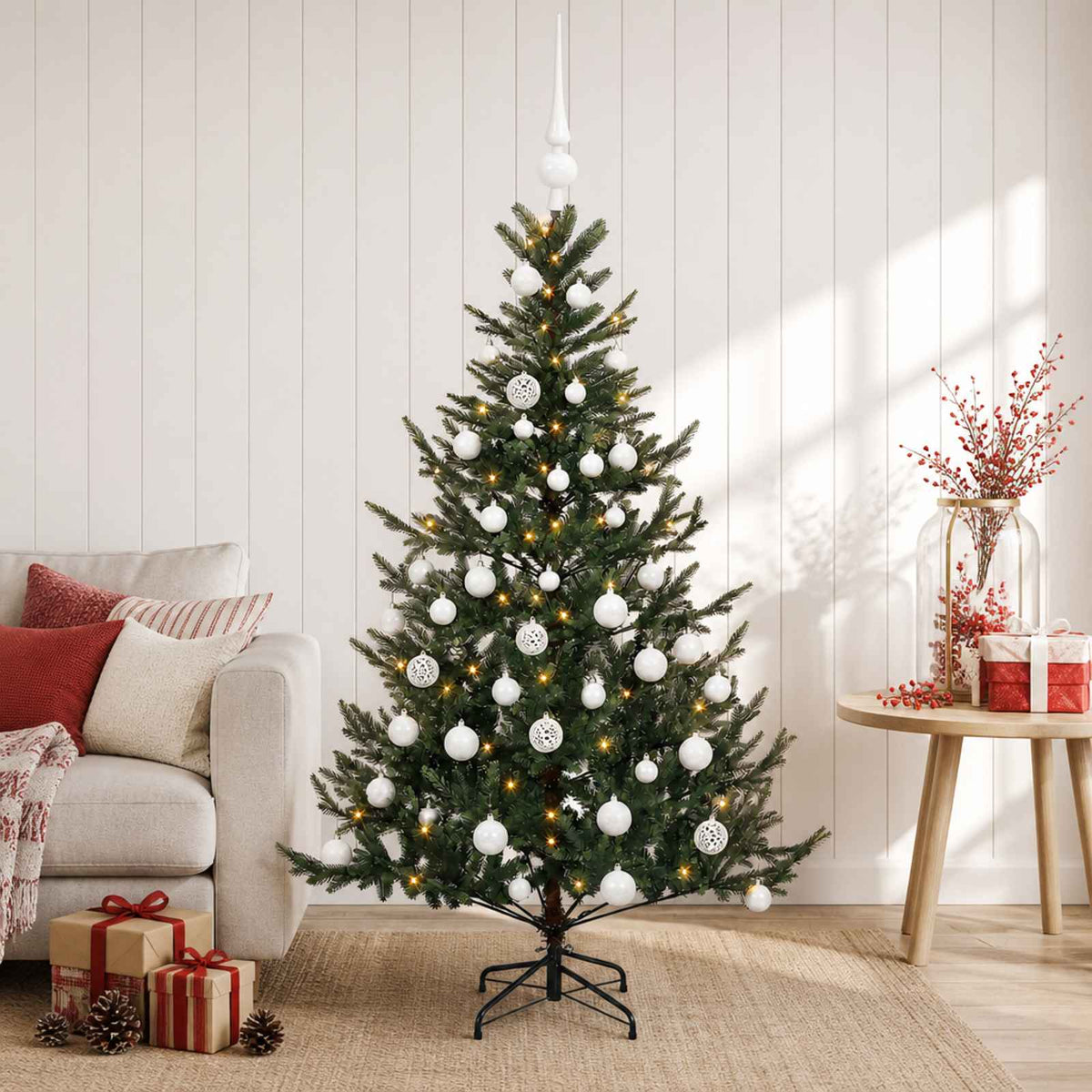 Kunstkerstboom met kerstbal 120 cm 150 LED's Warmwit is nu te koop bij PeponiXL, paradijselijk wonen!