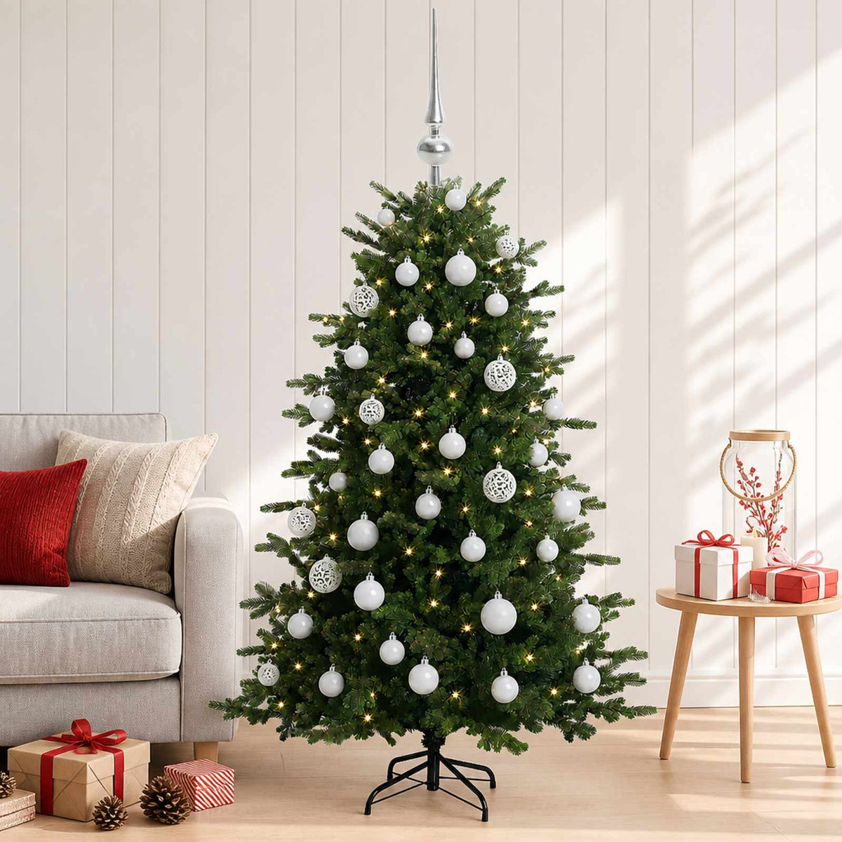 Kunstkerstboom met kerstbal 150 cm 150 LED's Warmwit is nu te koop bij PeponiXL, paradijselijk wonen!