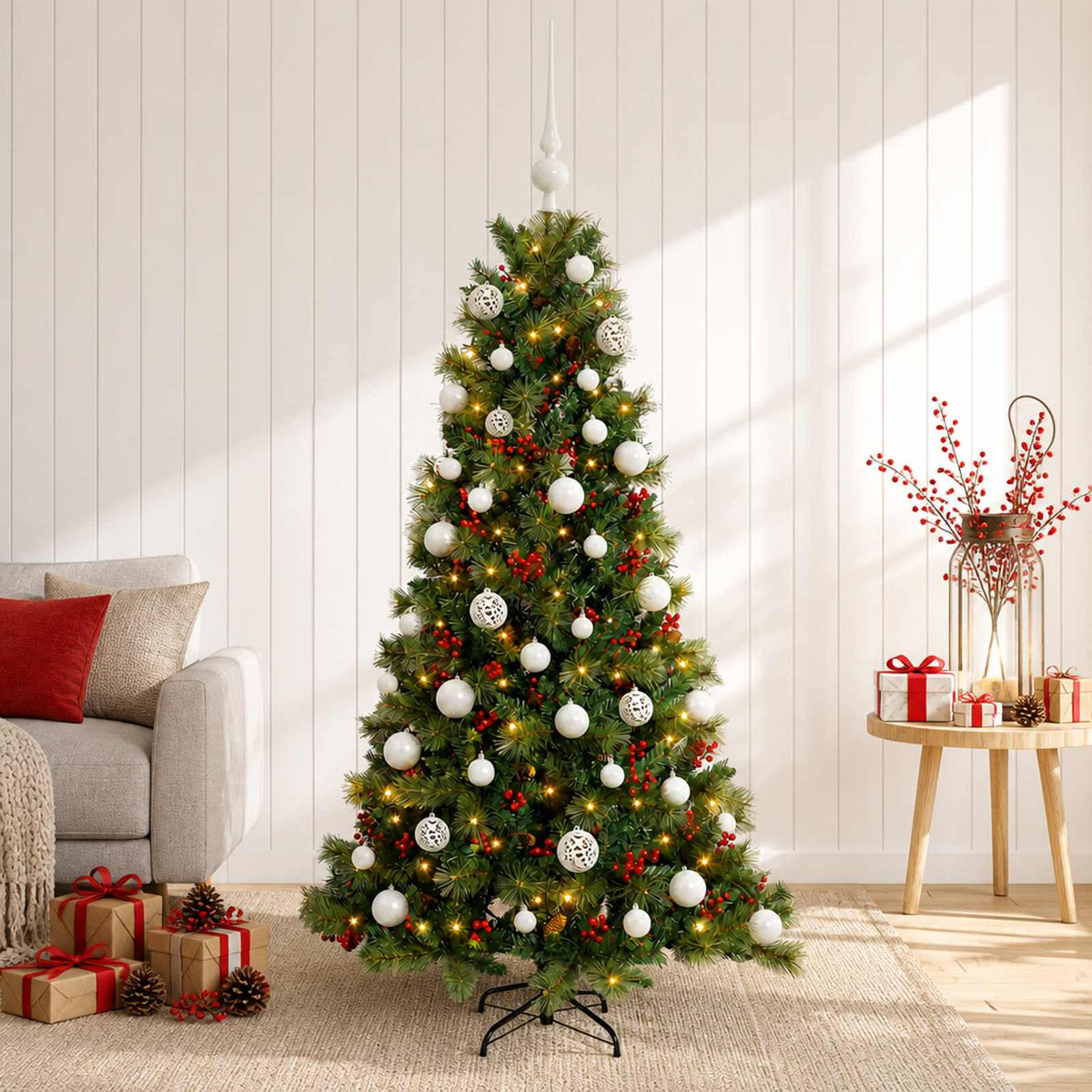 Kunstkerstboom met kerstbal 150 cm 150 LED's Warmwit is nu te koop bij PeponiXL, paradijselijk wonen!
