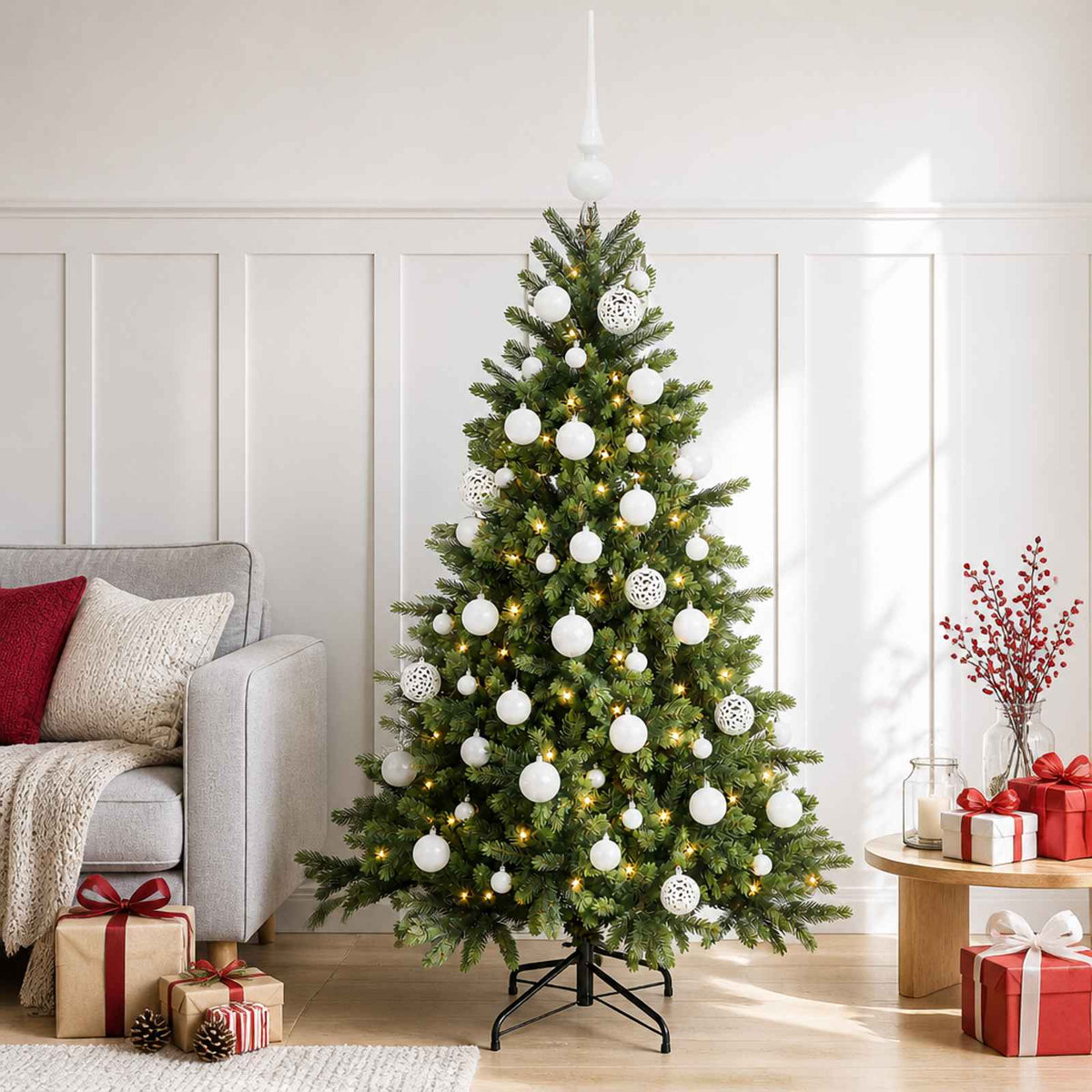 Kunstkerstboom met kerstbal 150 cm 150 LED's Warmwit is nu te koop bij PeponiXL, paradijselijk wonen!