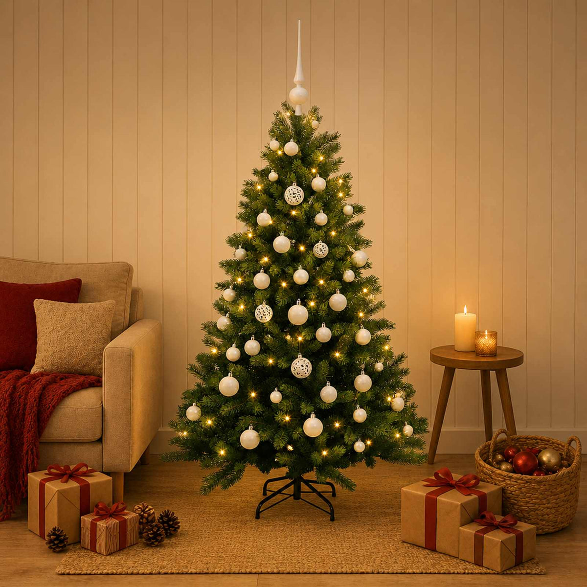 vidaXL Kunstkerstboom met Ballen 150 cm 150 LED's Warmwit