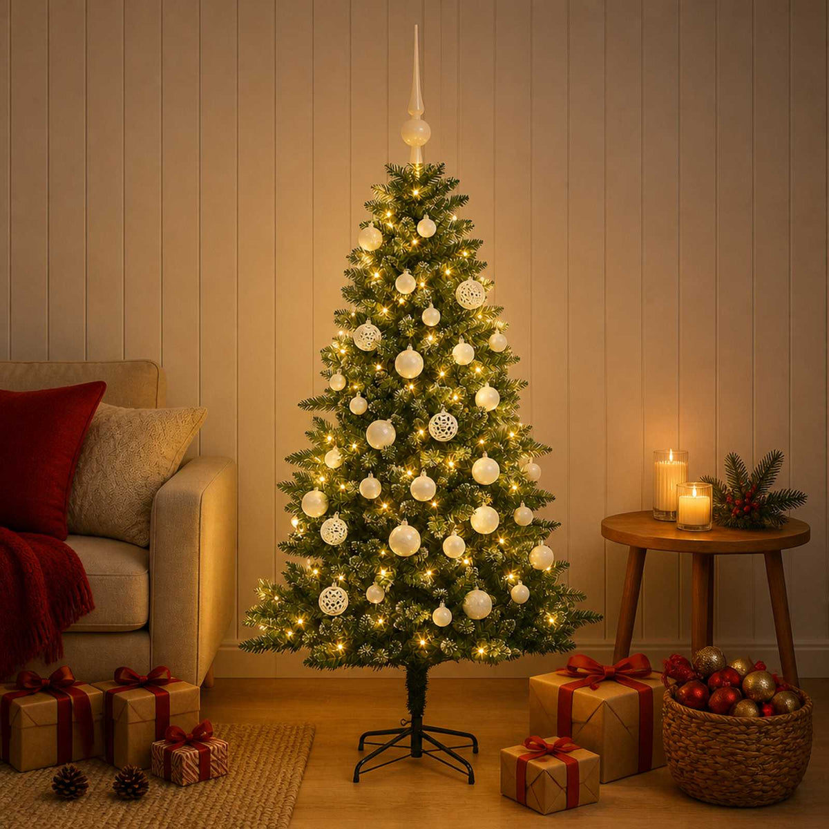 Kunstkerstboom met Ballen 150 cm 150 LED's Warmwit is nu te koop bij PeponiXL, paradijselijk wonen!