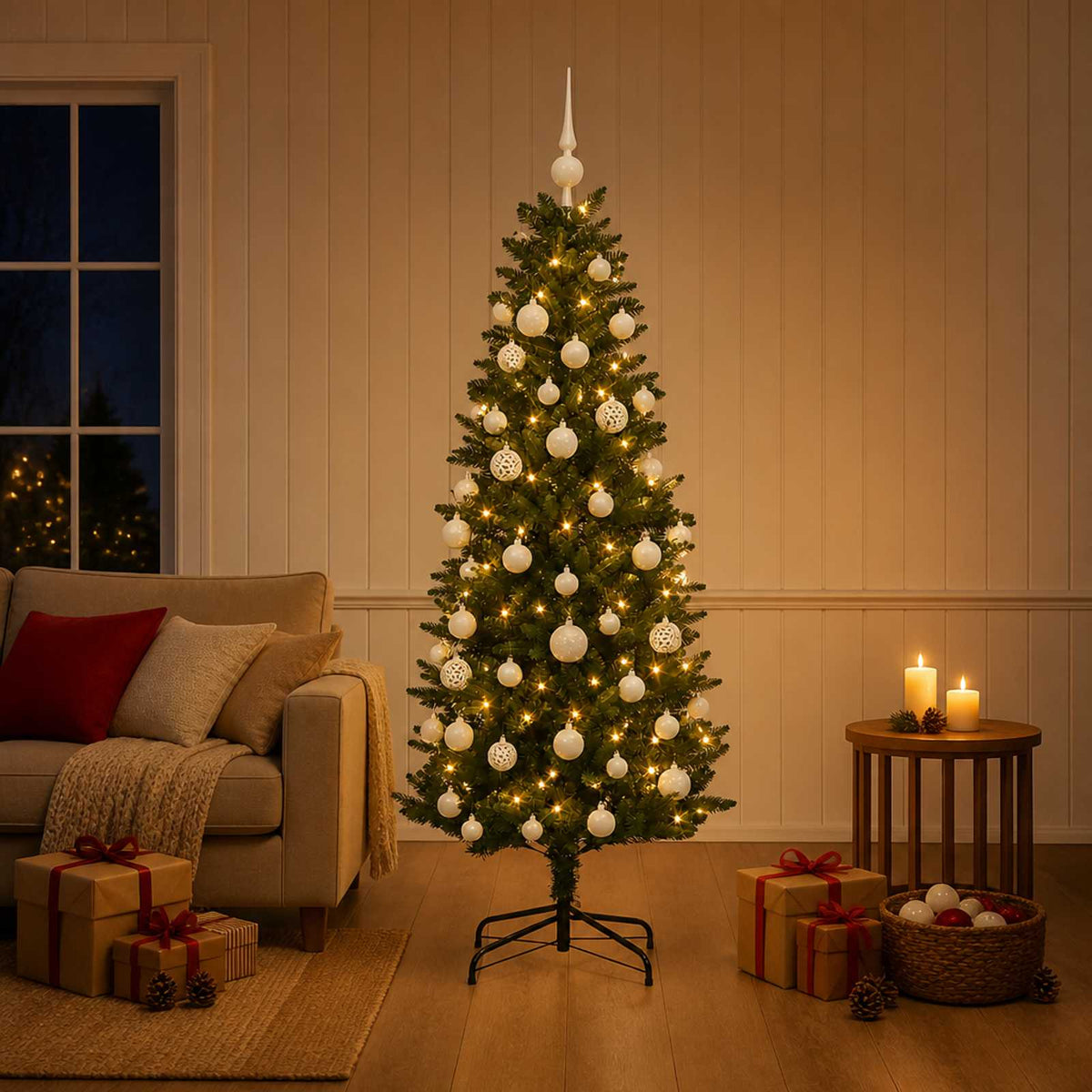 Kunstkerstboom met Ballen 150 cm 150 LED's Warmwit PE en PVC is nu te koop bij PeponiXL, paradijselijk wonen!
