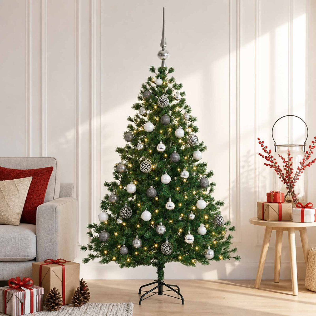 vidaXL Kunstkerstboom met kerstbal 150 cm 150 LED's Warmwit