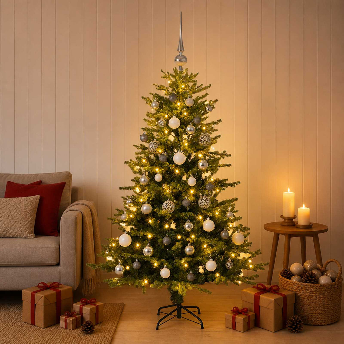 vidaXL Kunstkerstboom met Ballen 150 cm 150 LED's Warmwit