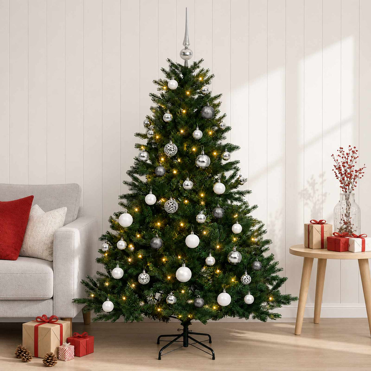 Kunstkerstboom met kerstbal 120 cm 150 LED's Warmwit is nu te koop bij PeponiXL, paradijselijk wonen!