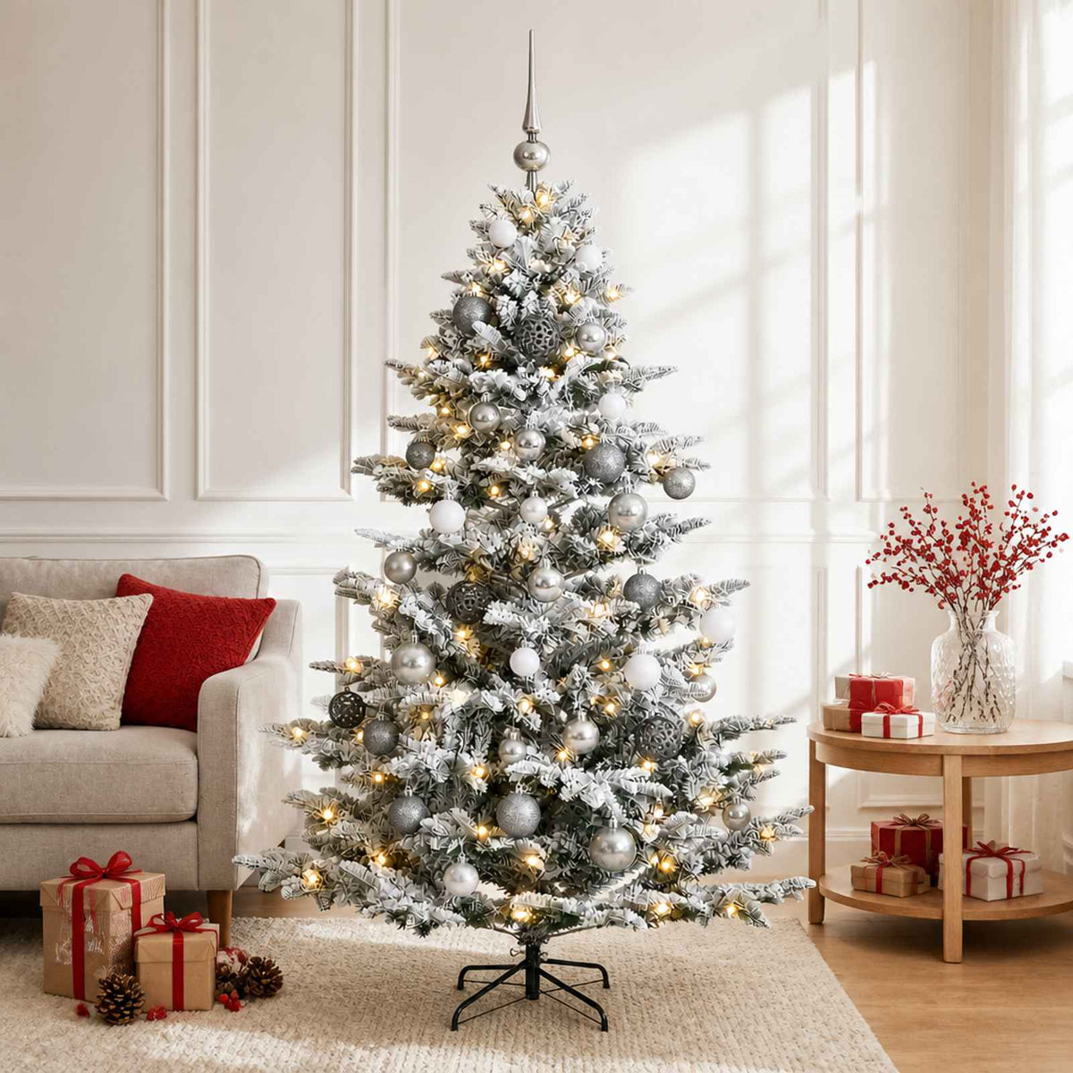 vidaXL Kunstkerstboom met kerstbal 150 cm 150 LED's Warmwit PE & PVC