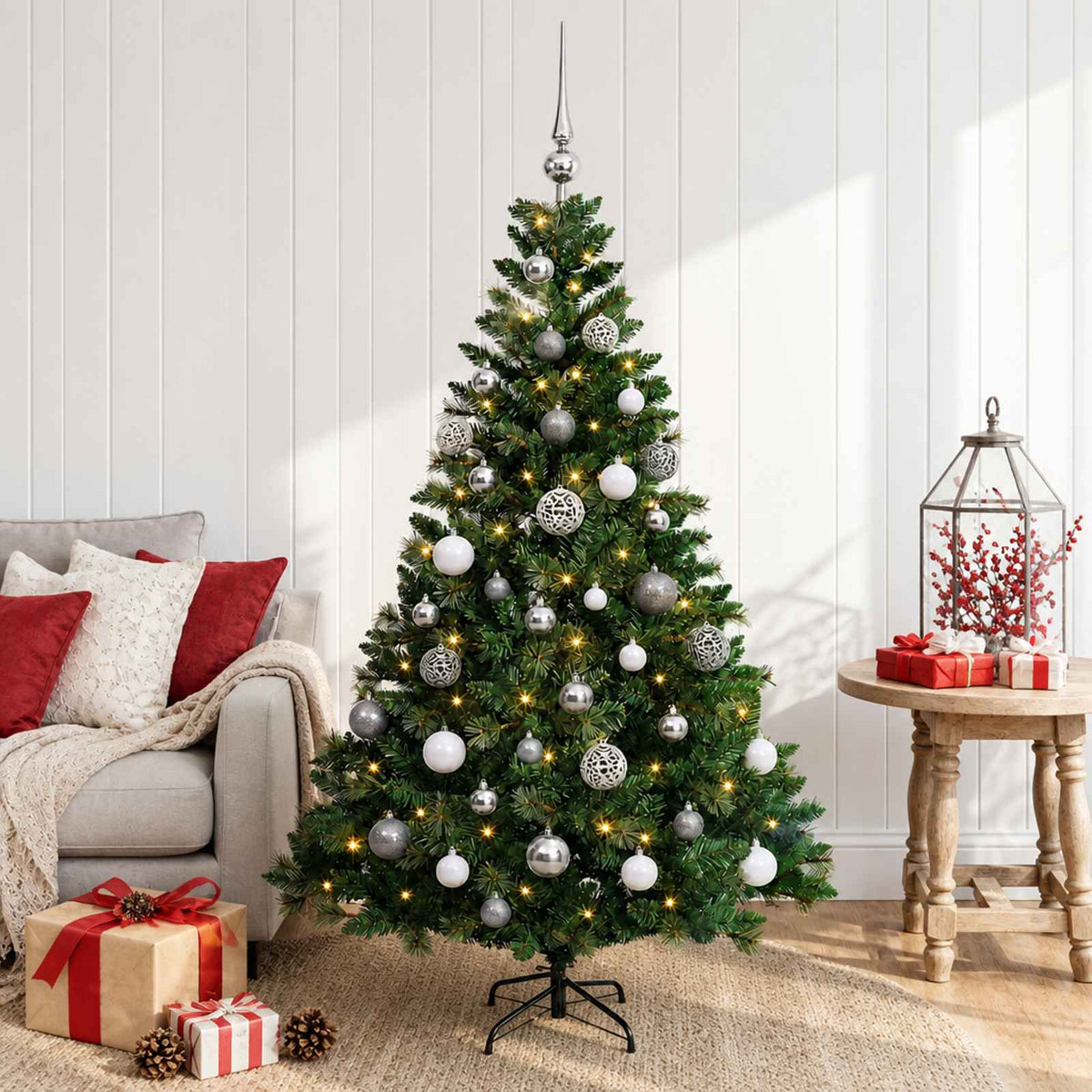 vidaXL Kunstkerstboom met Ballen 120 cm 150 LED's Warmwit
