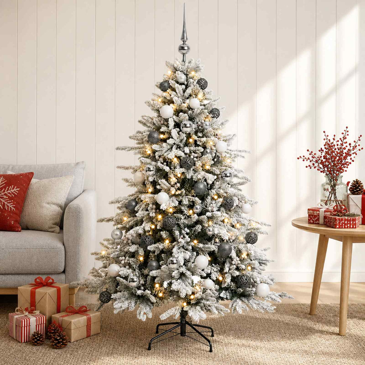 vidaXL Kunstkerstboom met kerstbal 120 cm 150 LED's Warmwit