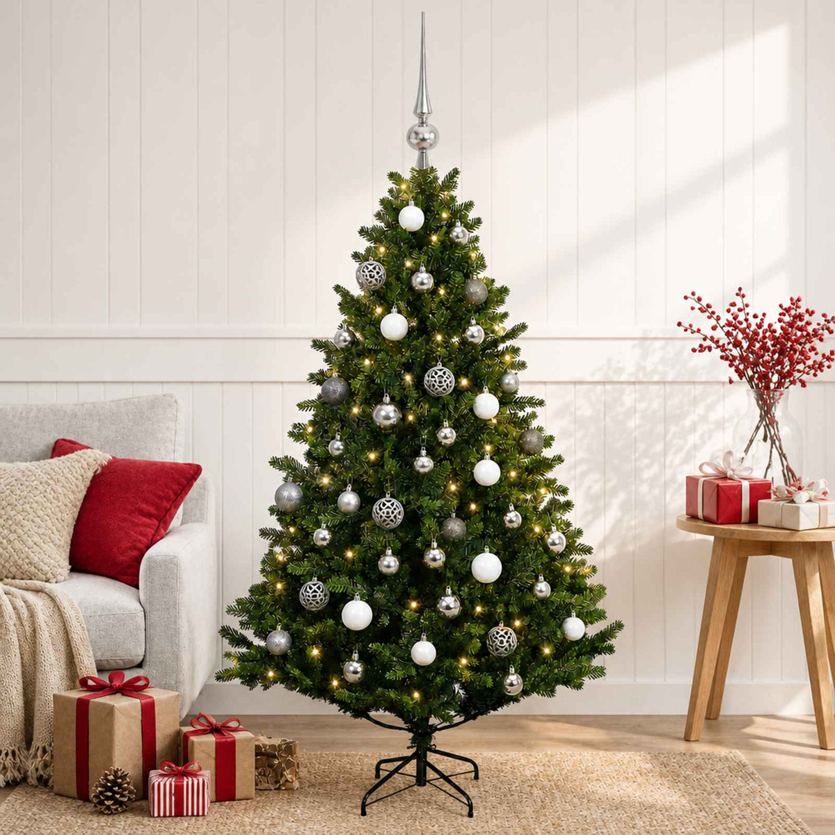 vidaXL Kunstkerstboom met Ballen 120 cm 150 LED's Warmwit
