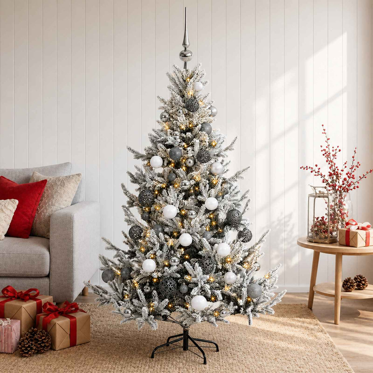 vidaXL Kunstkerstboom met kerstbal 120 cm 150 LED's Warmwit
