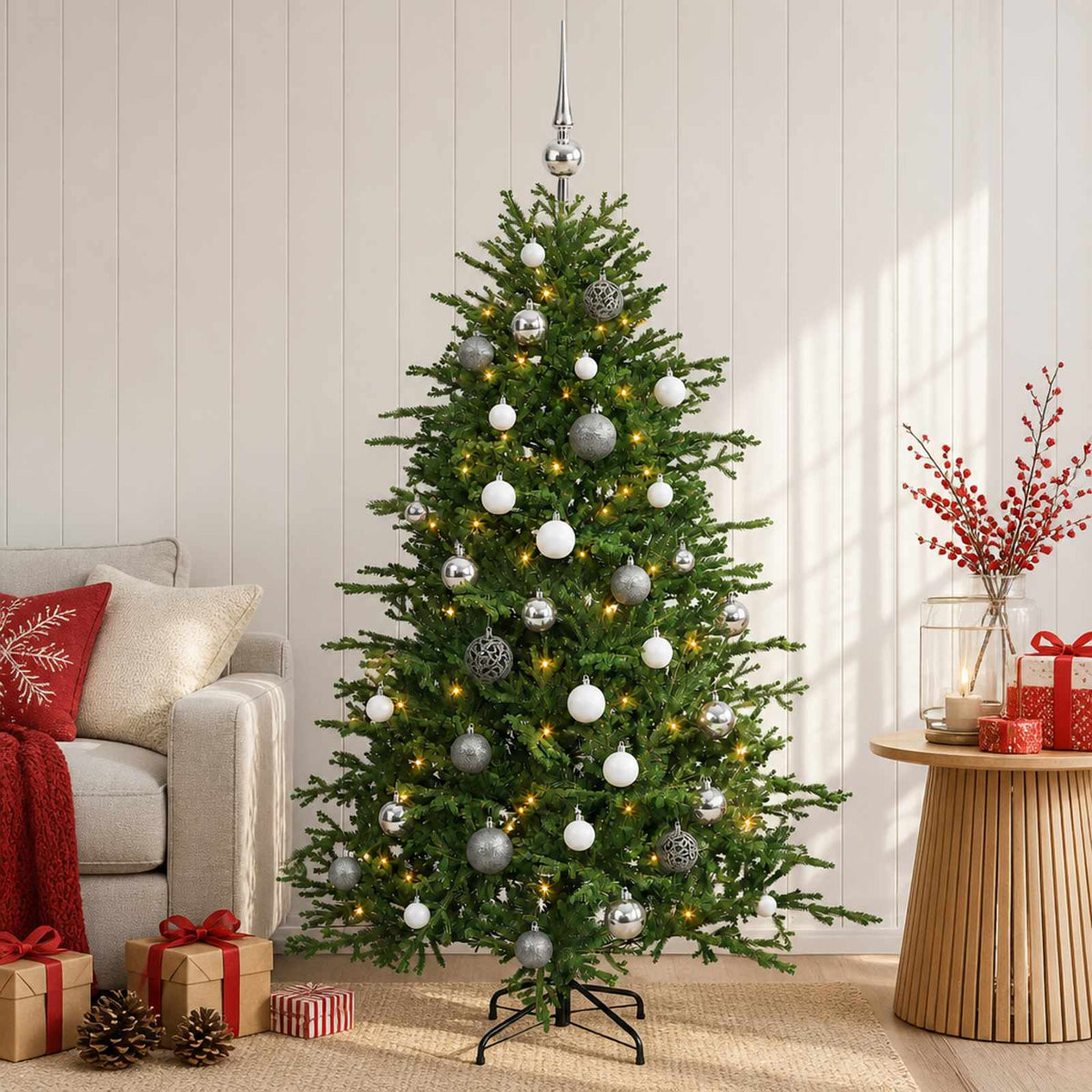 vidaXL Kunstkerstboom met kerstbal 150 cm 150 LED's Warmwit