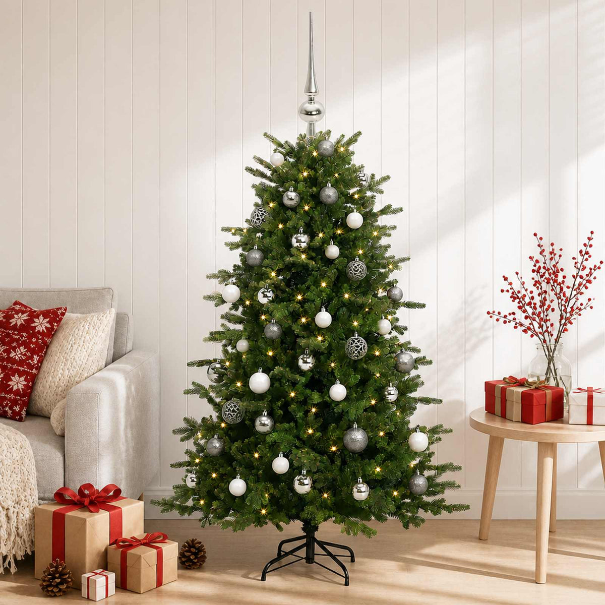 Kunstkerstboom met kerstbal 120 cm 150 LED's Warmwit is nu te koop bij PeponiXL, paradijselijk wonen!