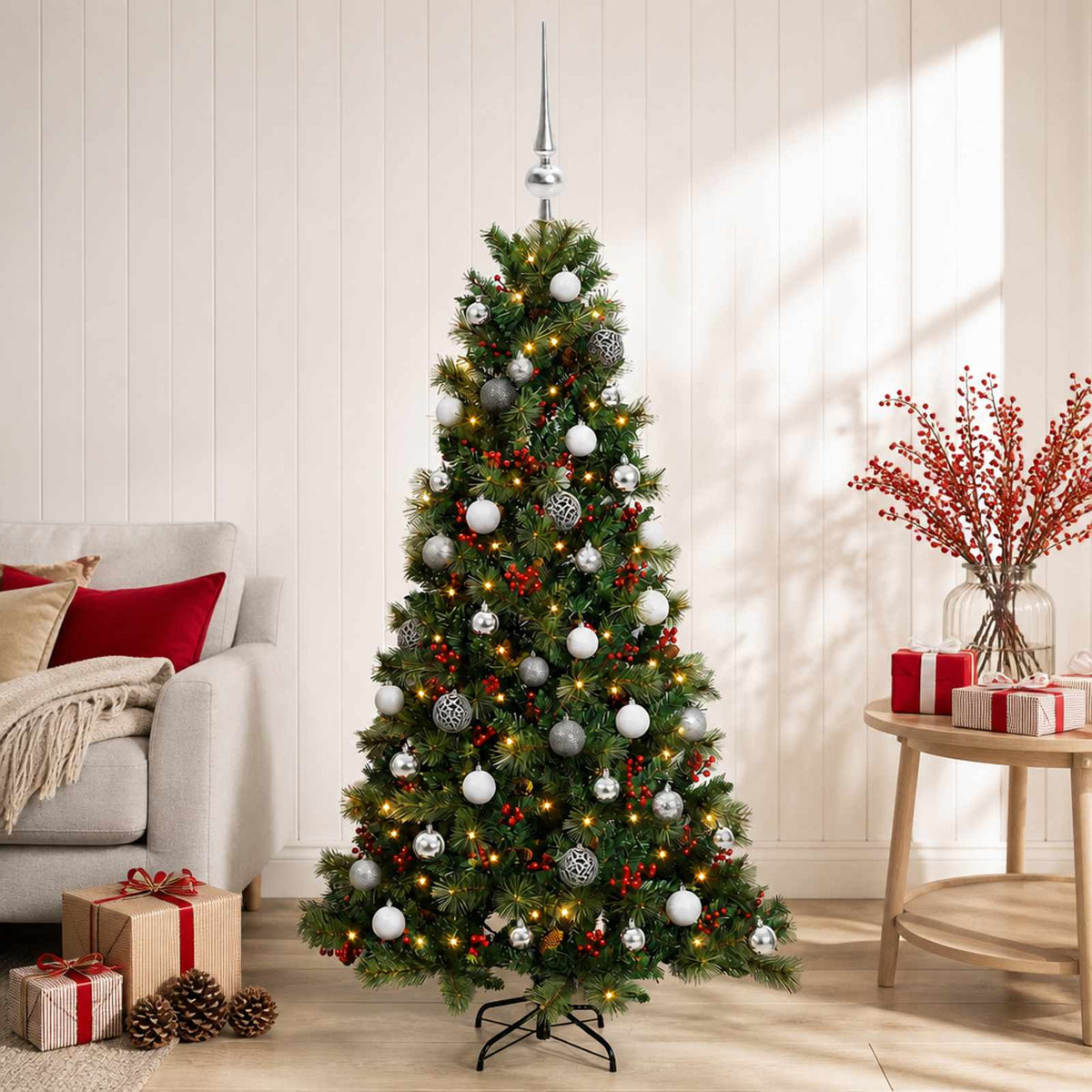 Kunstkerstboom met kerstbal 150 cm 150 LED's Warmwit is nu te koop bij PeponiXL, paradijselijk wonen!