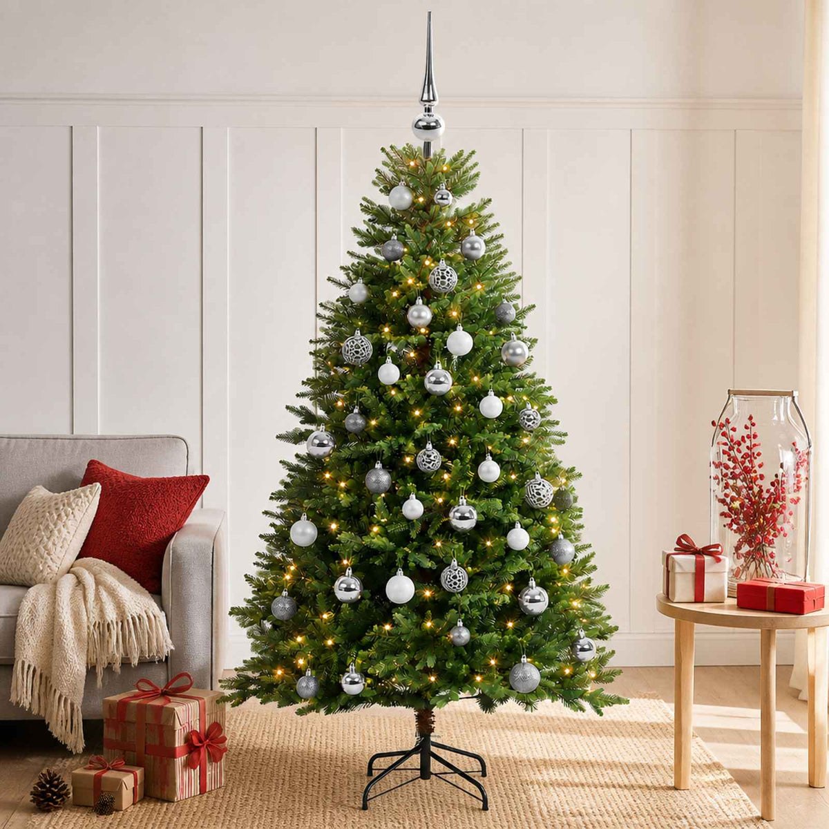 vidaXL Kunstkerstboom met Ballen 120 cm 150 LED's Warmwit