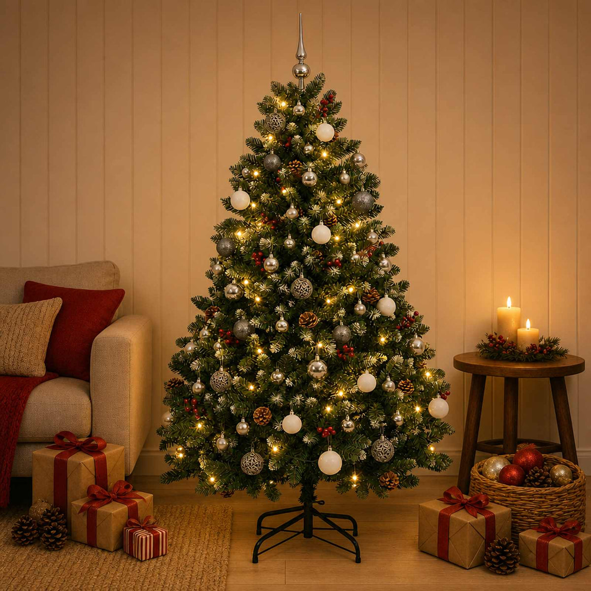 Kunstkerstboom met Ballen 180 cm 300 LED's Warmwit is nu te koop bij PeponiXL, paradijselijk wonen!