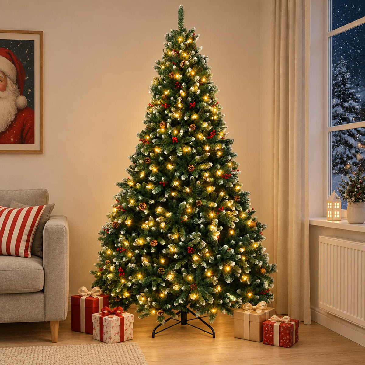 Kunstmatige Inklapbare Kerstboom 210 cm 300 LED's Warmwit is nu te koop bij PeponiXL, paradijselijk wonen!