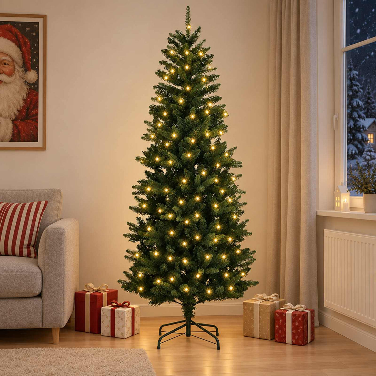 Kunstmatige Inklapbare Kerstboom 210 cm 300 LED's Warmwit is nu te koop bij PeponiXL, paradijselijk wonen!