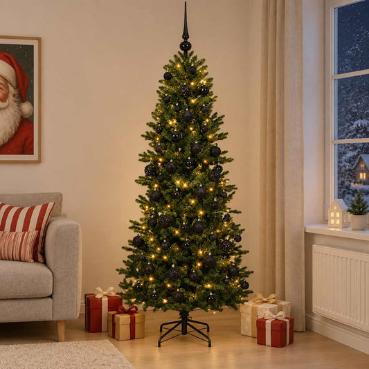 Kunstkerstboom met kerstbal 240 cm 300 LED's Warmwit PVC en PE is nu te koop bij PeponiXL, paradijselijk wonen!