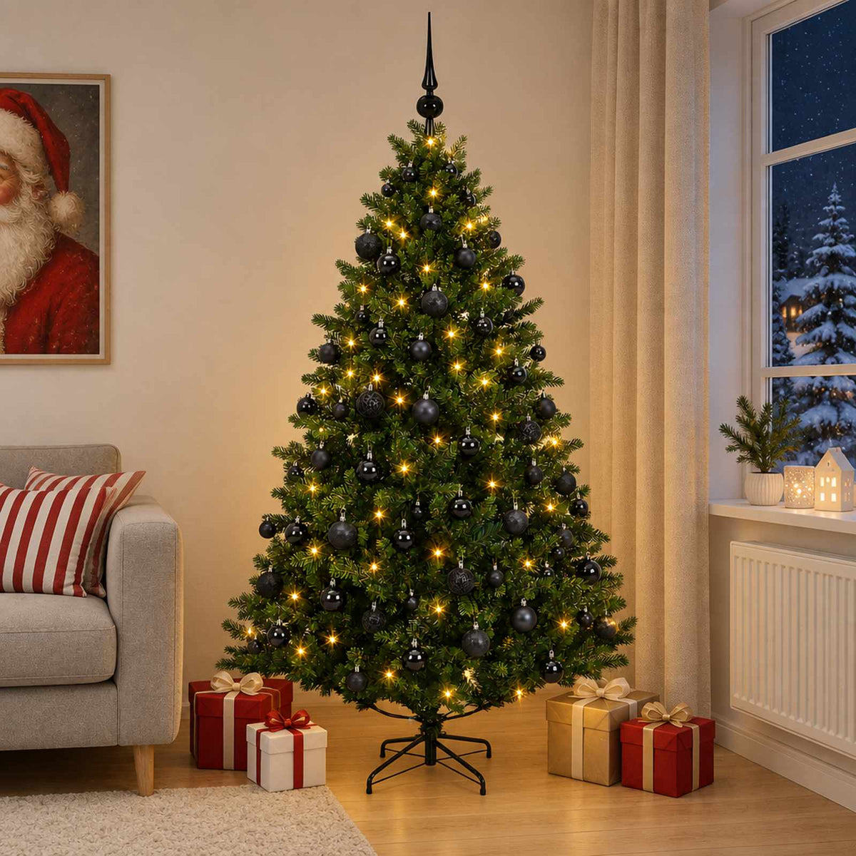 Kunstkerstboom met kerstbal 210 cm 300 LED's Warmwit is nu te koop bij PeponiXL, paradijselijk wonen!