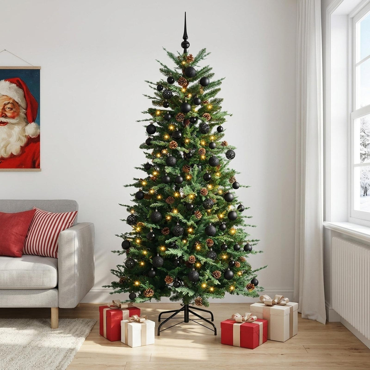 vidaXL Kunstkerstboom met kerstbal 240 cm 300 LED's Warmwit PE & PVC
