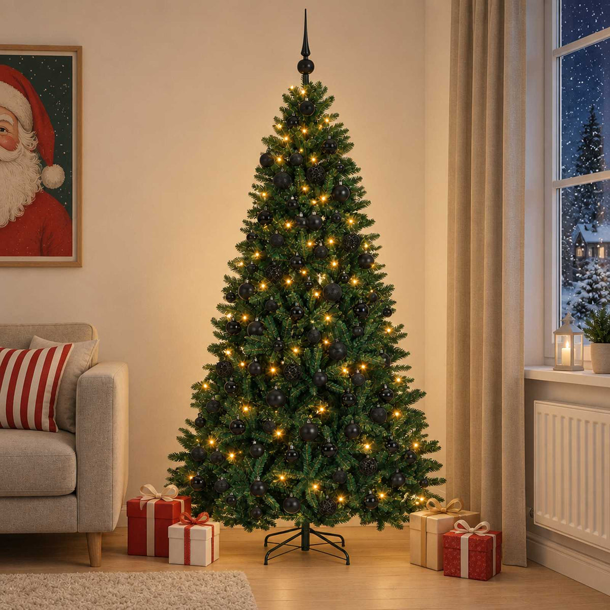 Kunstkerstboom Donkergroen met kerstbal 210 cm 300 LED's is nu te koop bij PeponiXL, paradijselijk wonen!